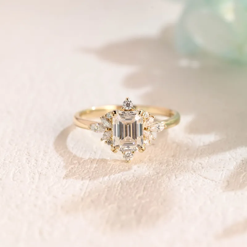Solid Gold Emerald Cut Moissanite Engagement Ring, Proposal Ring, Wedding Ring, Gift for Woman, Wife sold by Causyou