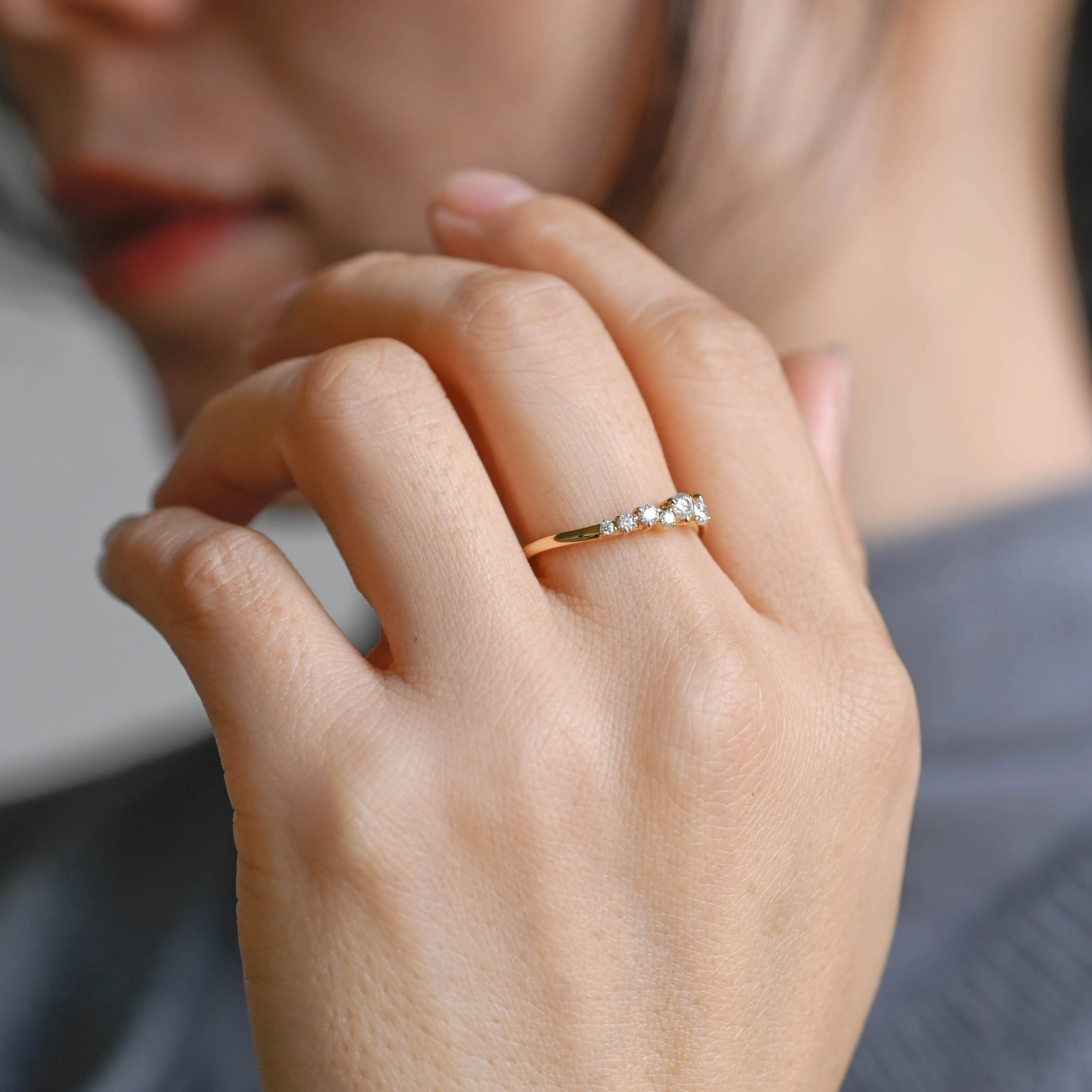 Solid Gold Cluster Round Cut Moissanite Wedding Band, Stackable Wedding Ring sold by Causyou product image thumbnail 3