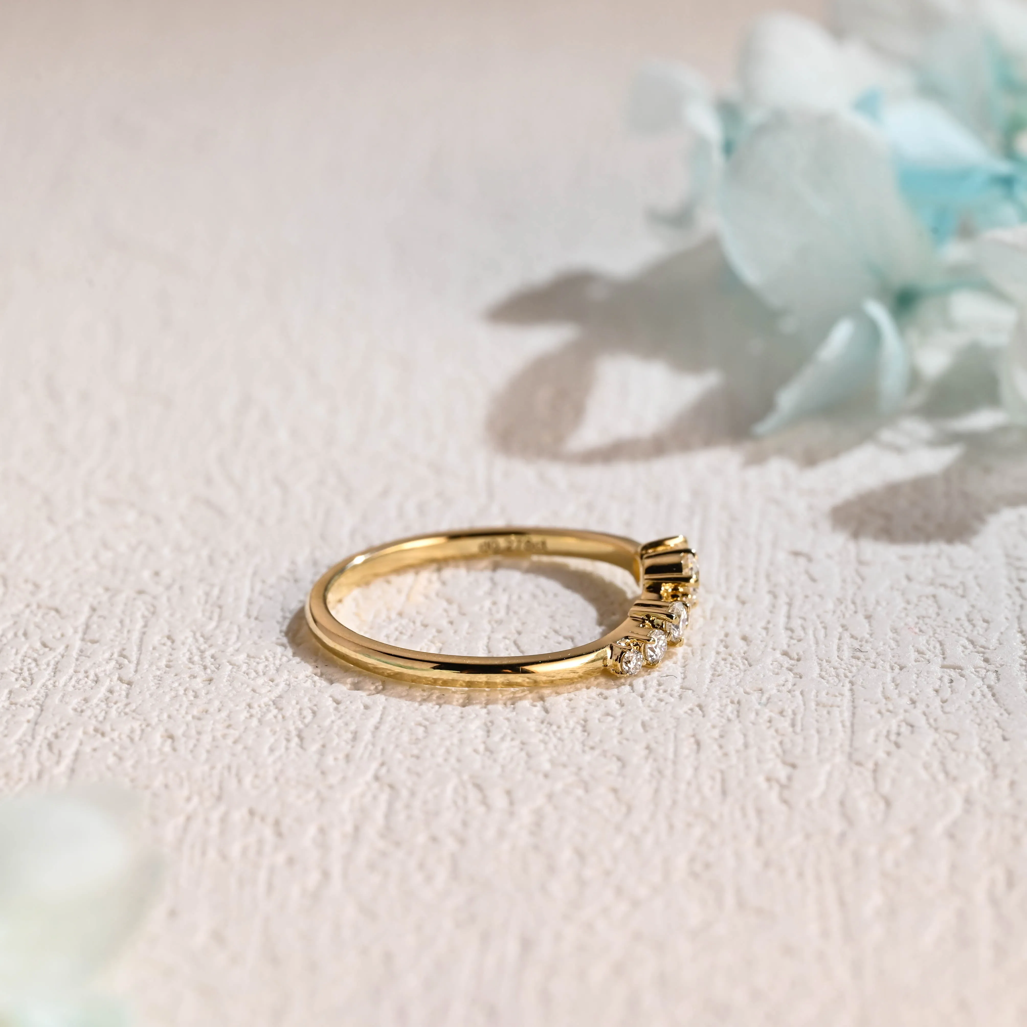 Solid Gold Cluster Round Cut Moissanite Wedding Band, Stackable Wedding Ring sold by Causyou product image thumbnail 5