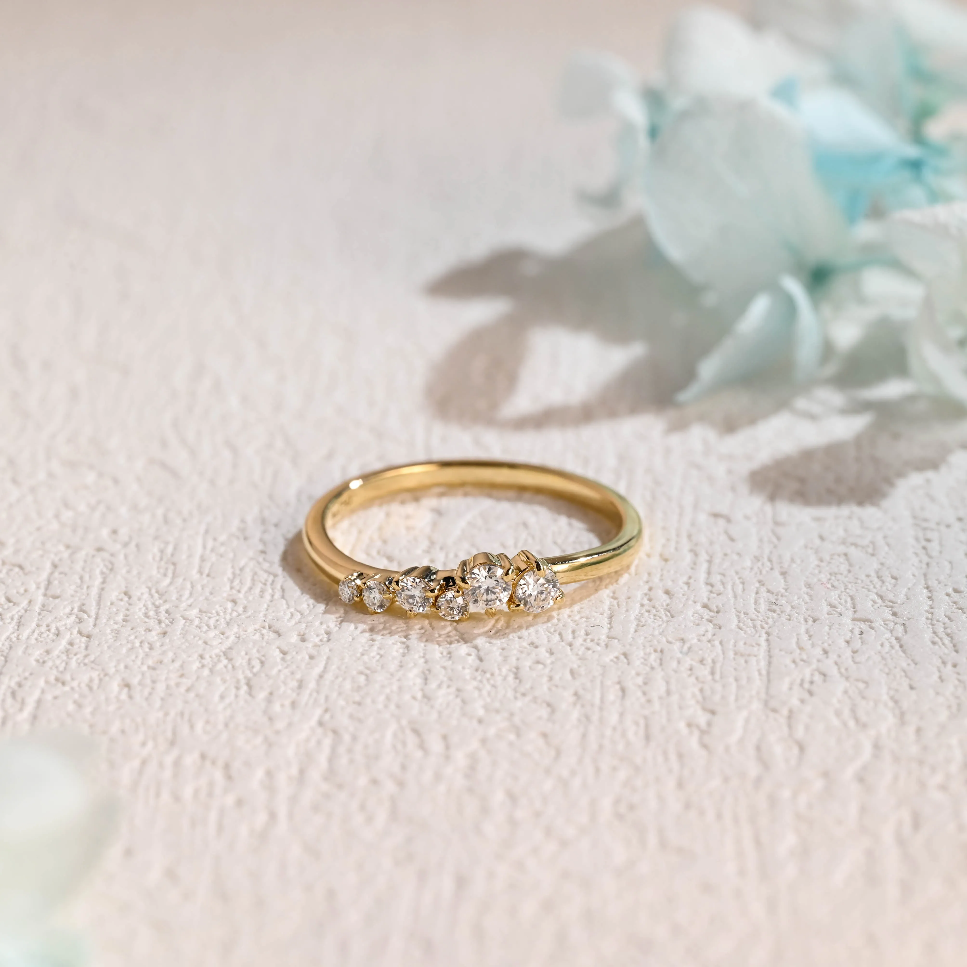 Solid Gold Cluster Round Cut Moissanite Wedding Band, Stackable Wedding Ring sold by Causyou