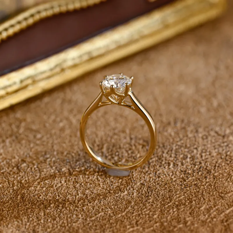 CausYou Solid Gold D/VS1 Tulip Setting Lab Grown Diamond Ring, Solitaire Round Cut Wedding Bridal Ring, Engagement Ring sold by Causyou