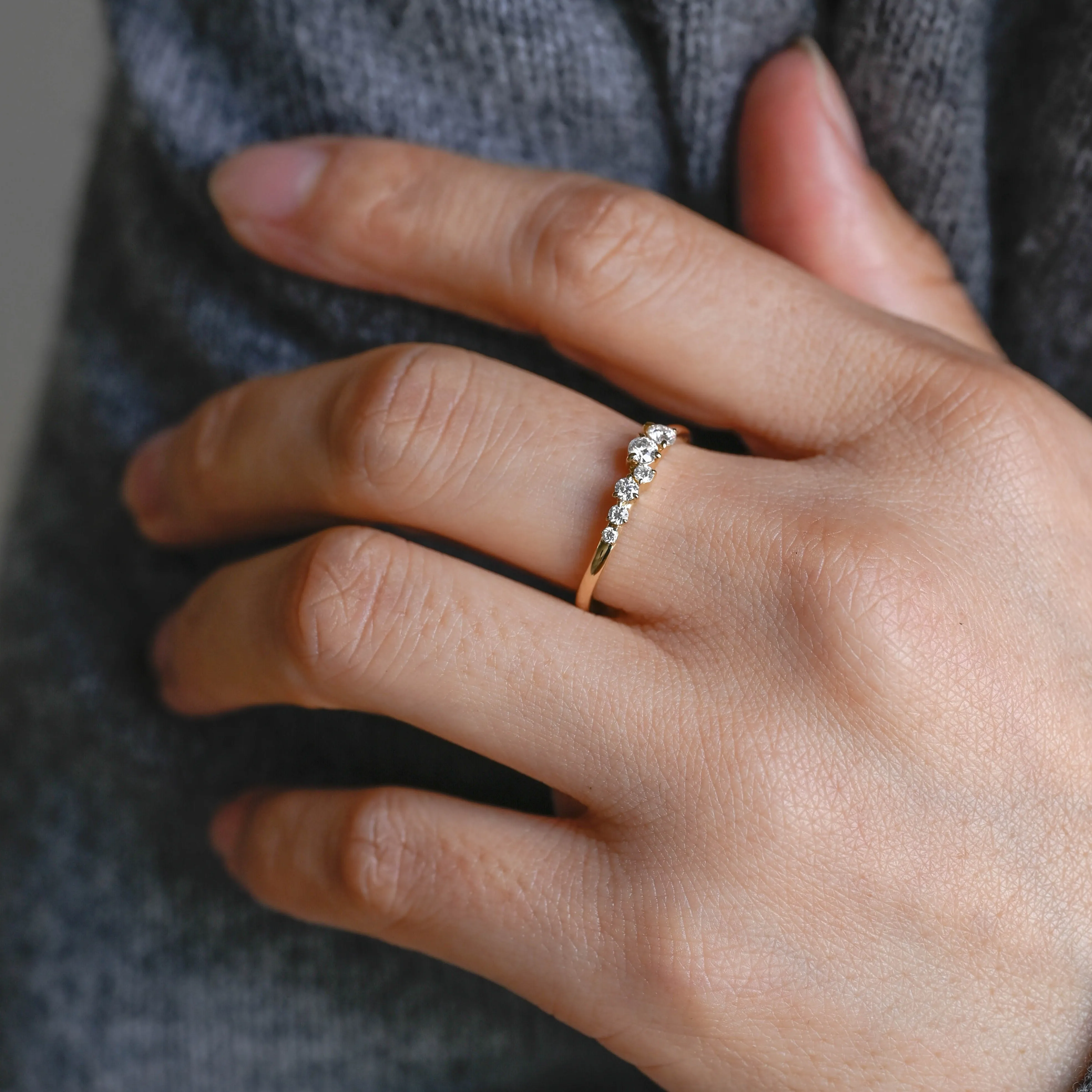 Solid Gold Cluster Round Cut Moissanite Wedding Band, Stackable Wedding Ring sold by Causyou product image thumbnail 2