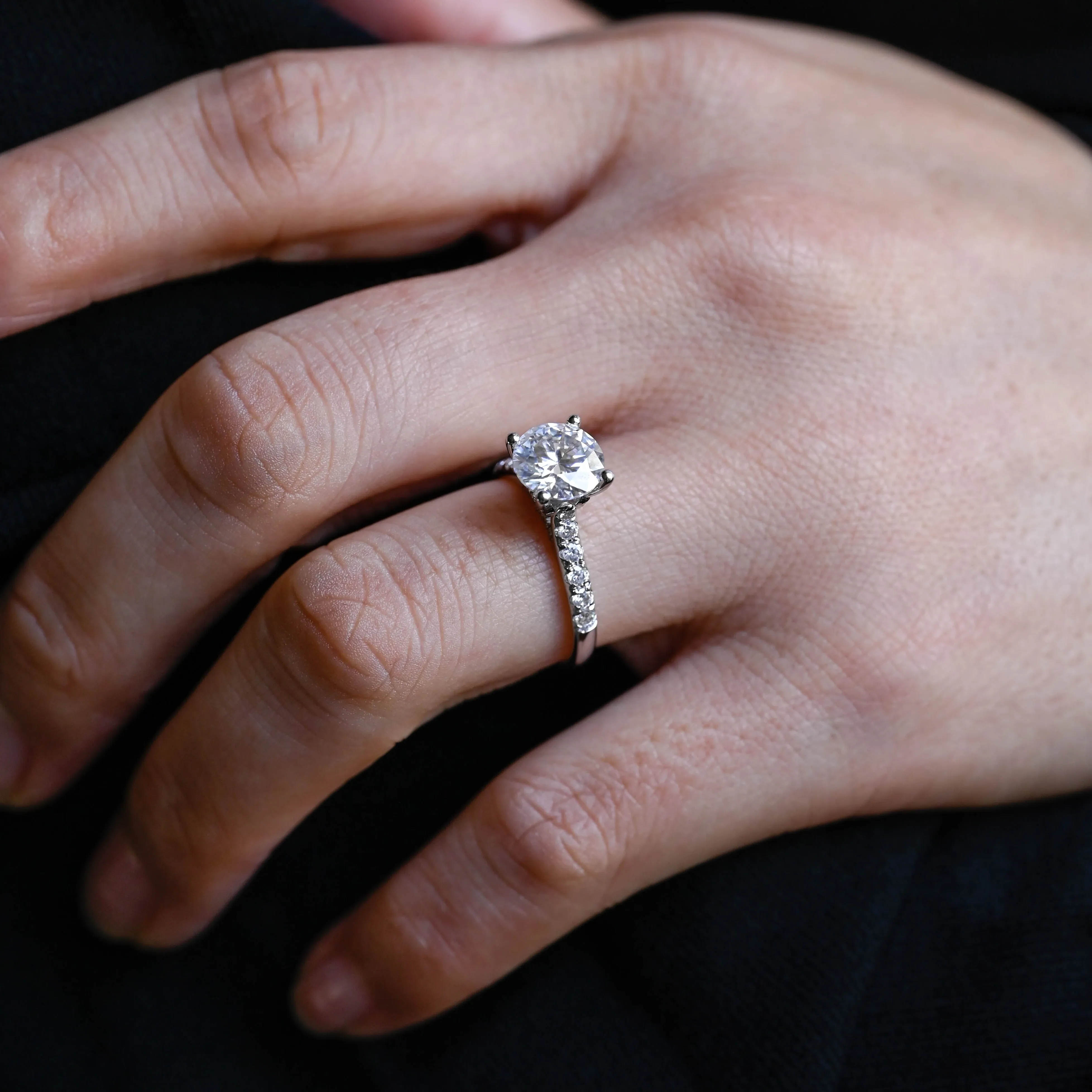 Solid Gold Round Cut Moissanite Engagement Ring Hidden Halo, Cathedral Ring sold by Causyou product image thumbnail 2