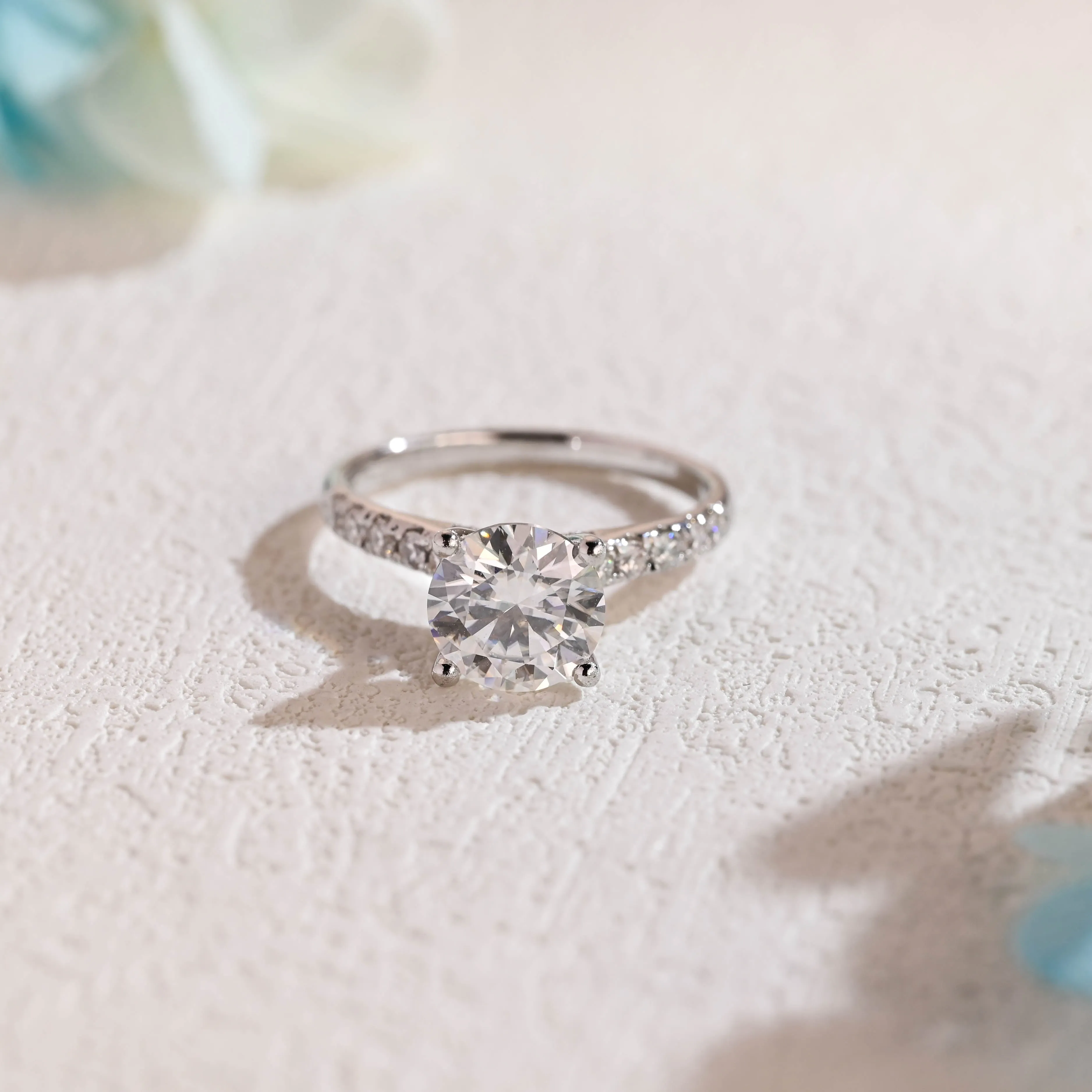 Solid Gold Round Cut Moissanite Engagement Ring Hidden Halo, Cathedral Ring sold by Causyou product image thumbnail 5