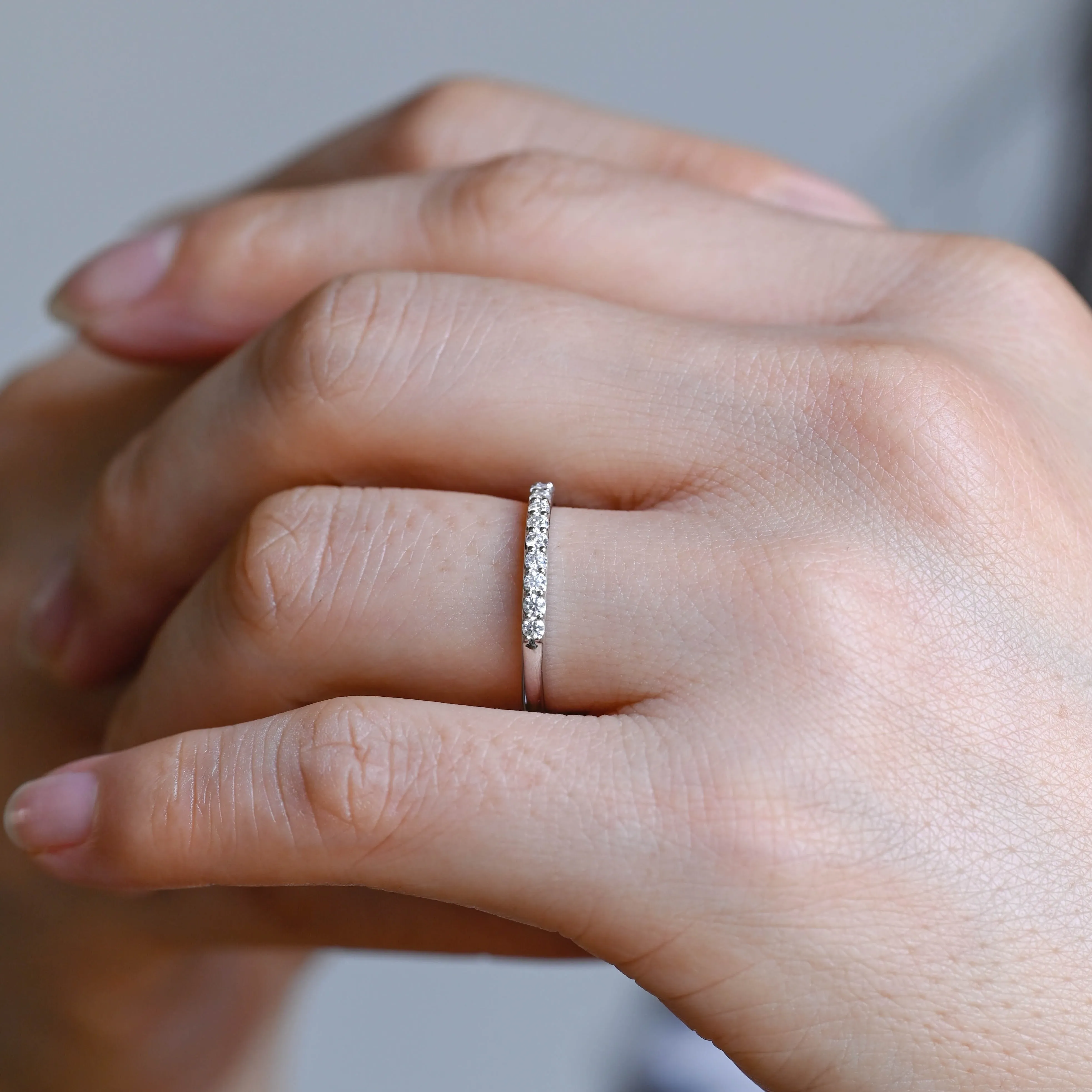 Solid Gold Half Eternity Round Cut Moissanite Wedding Band sold by Causyou product image thumbnail 2