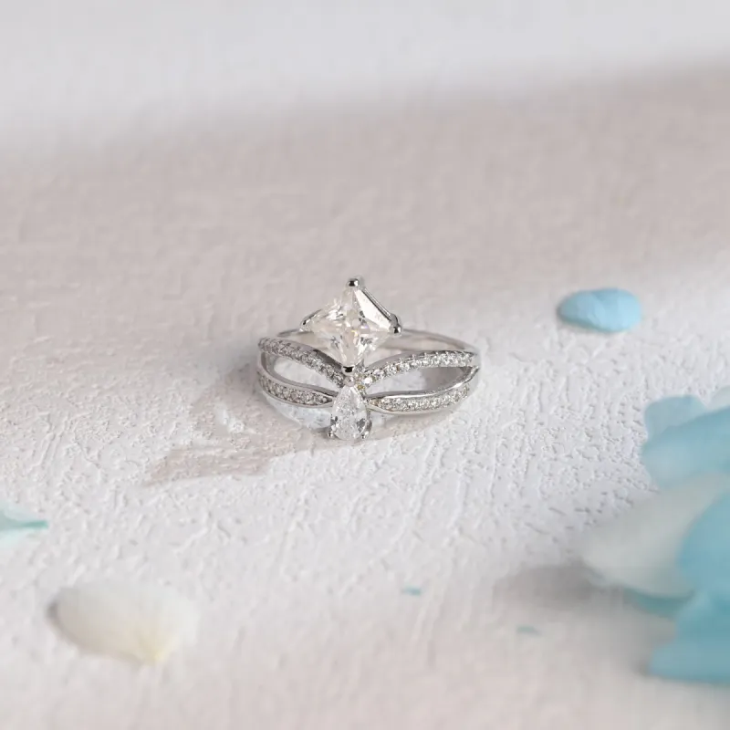 Solid Gold Split Shank Princess Cut Moissanite Engagement Ring sold by Causyou