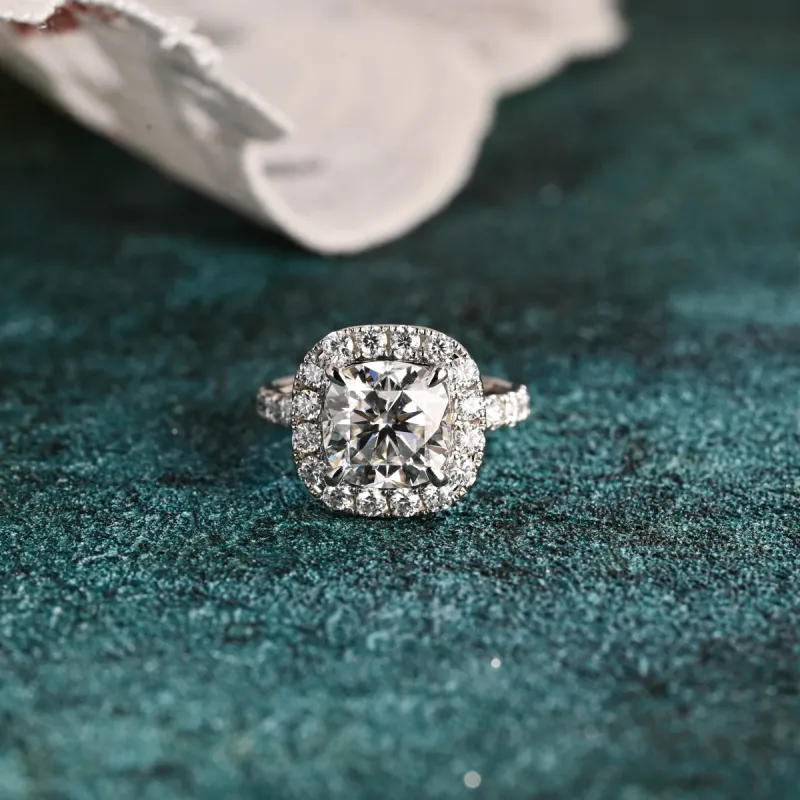 CausYou Solid Gold Halo D/VS1 Cushion Cut Diamond Engagement Ring Lab Grown Diamond Ring, Paved Promise Ring, Gift for Women, Wife sold by Causyou