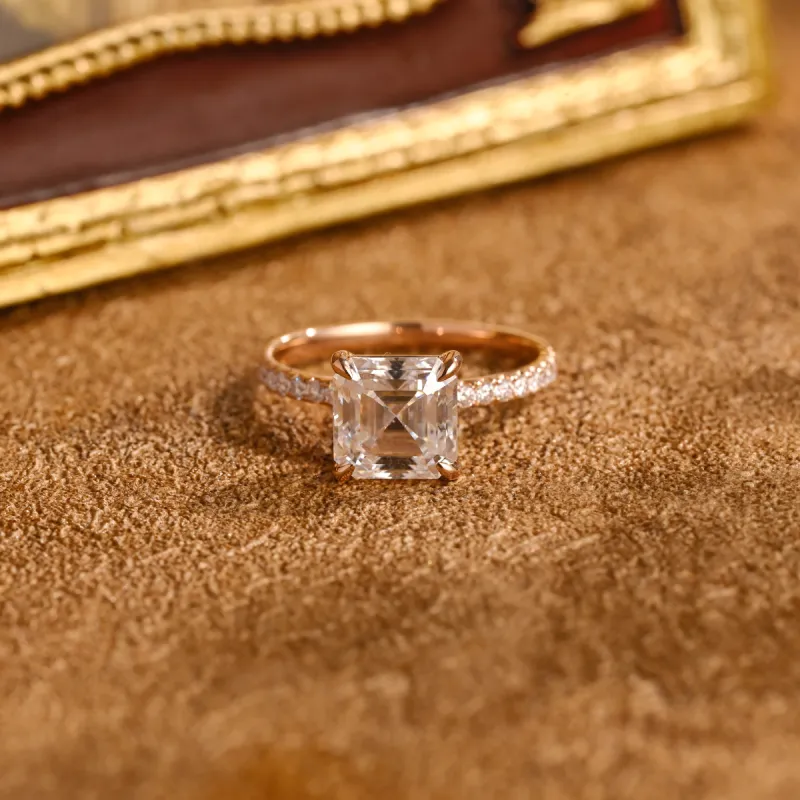 CausYou Solid Gold D/VS1 Asscher Cut Lab Grown Diamond Engagement Ring, Half Pave Bridal Wedding Ring sold by Causyou
