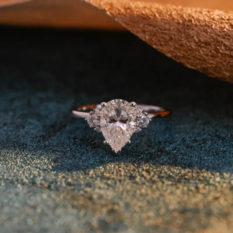 CausYou Solid Gold D/VS1 Pear Cut Lab Grown Diamond Engagement Ring, Cluster Muti-Stone Wedding Ring sold by Causyou