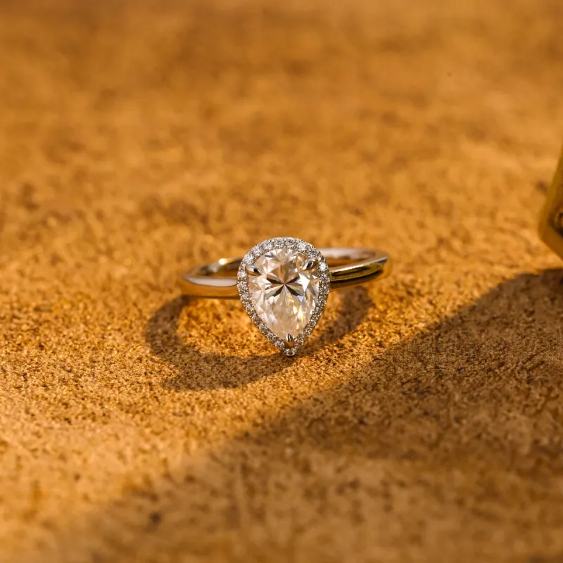 CausYou Solid Gold D/VS1 Pear Cut Lab Grown Diamond Engagement Ring, Cathedral Setting Halo Wedding Ring sold by Causyou