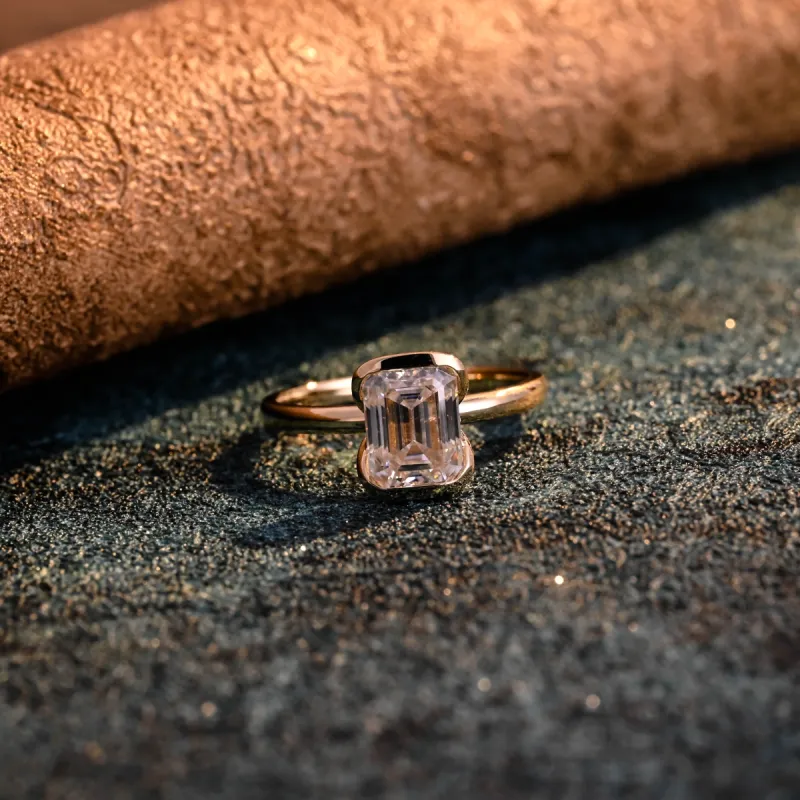 CausYou Solid Gold D/VS1 Half Bezel Emerald Cut Lab Grown Diamond Engagement Ring, Solitaire Bridal Promise Ring sold by Causyou
