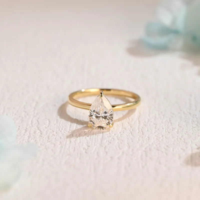 CausYou Solid Gold Hidden Halo Pear Cut Moissanite Engagement Ring, Promise Ring, Proposal Ring, Wedding Ring for Woman sold by Causyou