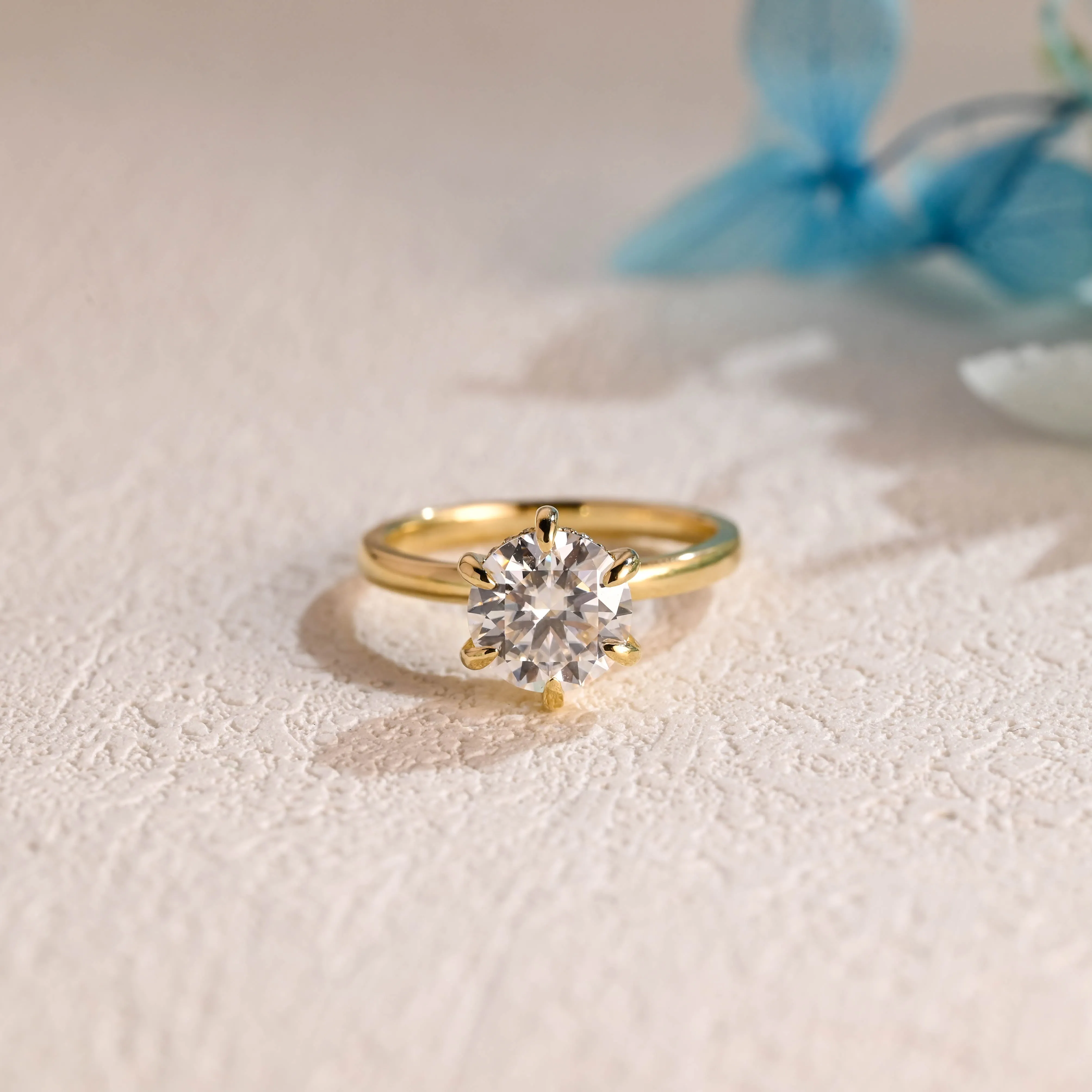 Solid Gold Round Moissanite Engagement Ring Hidden Halo sold by Causyou product image thumbnail 5