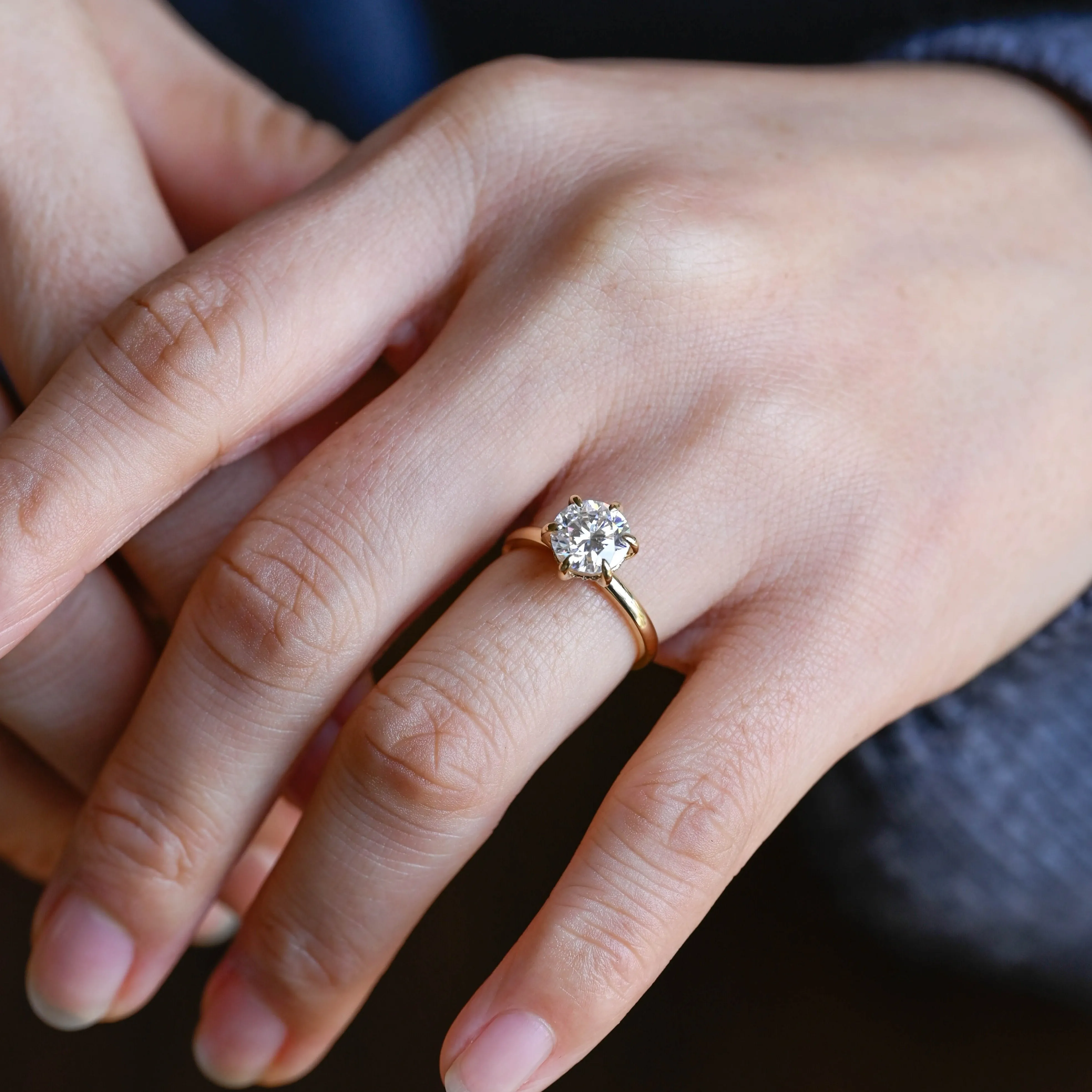 Solid Gold Round Moissanite Engagement Ring Hidden Halo sold by Causyou product image thumbnail 2