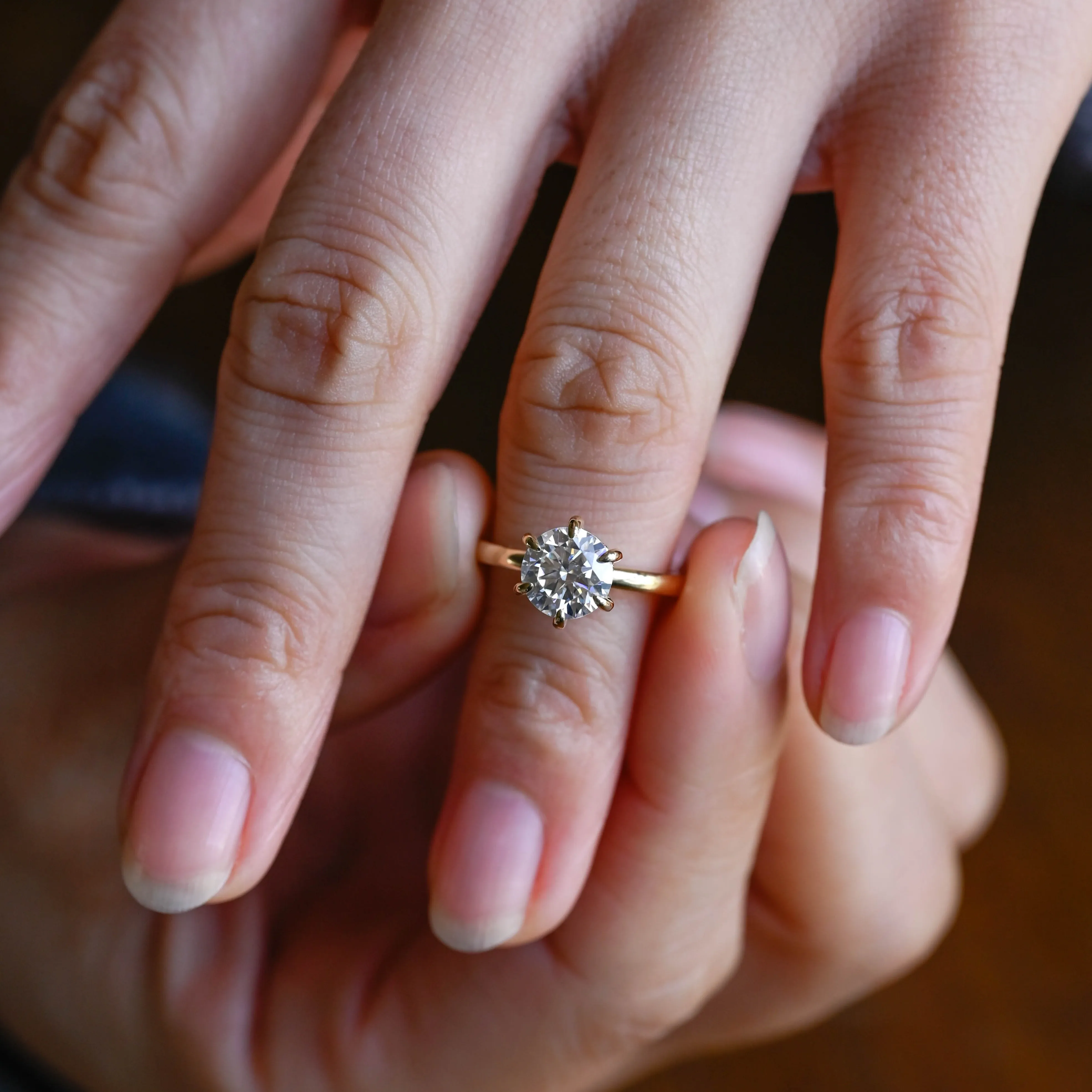 Solid Gold Round Moissanite Engagement Ring Hidden Halo sold by Causyou product image thumbnail 3