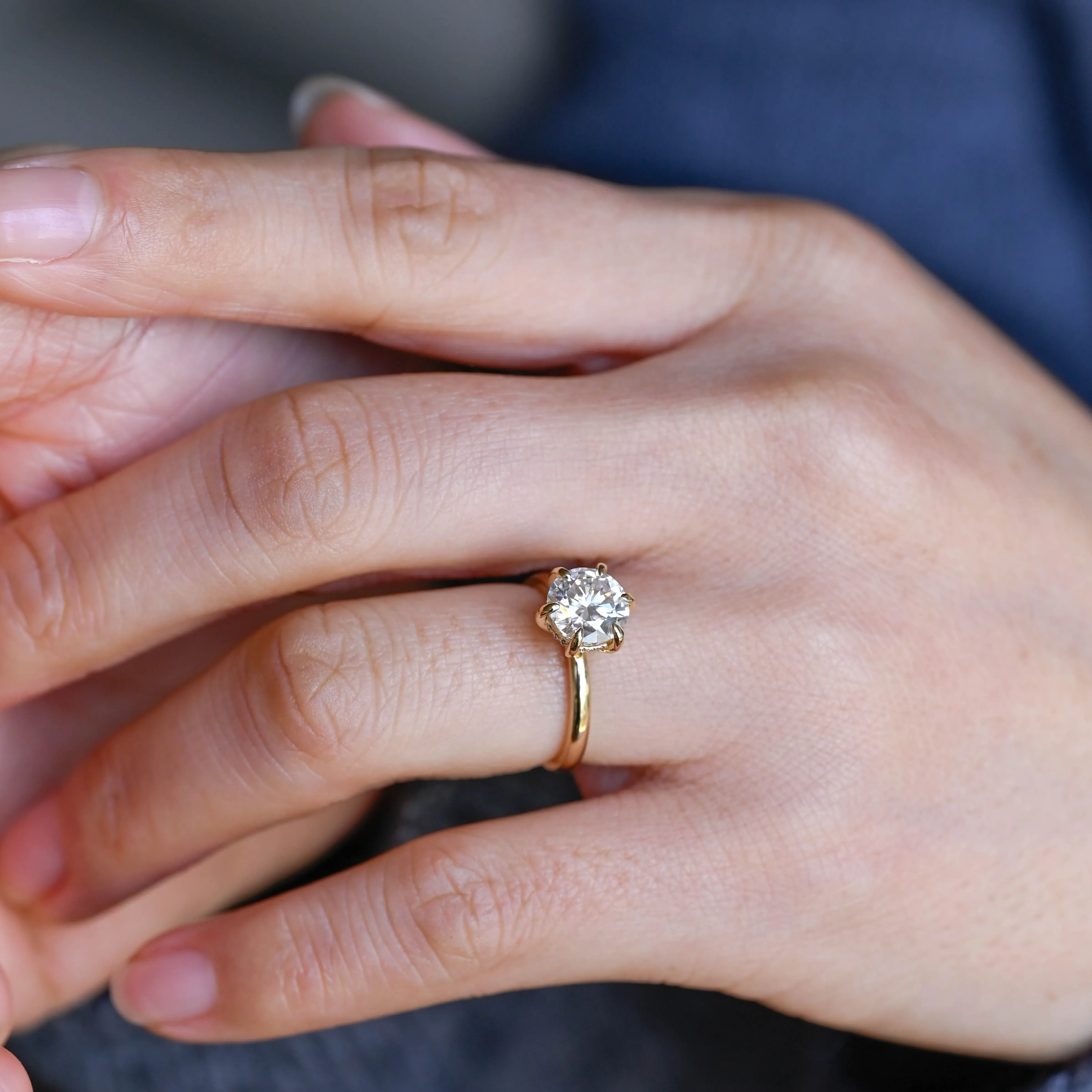 Solid Gold Round Moissanite Engagement Ring Hidden Halo sold by Causyou product image thumbnail 4