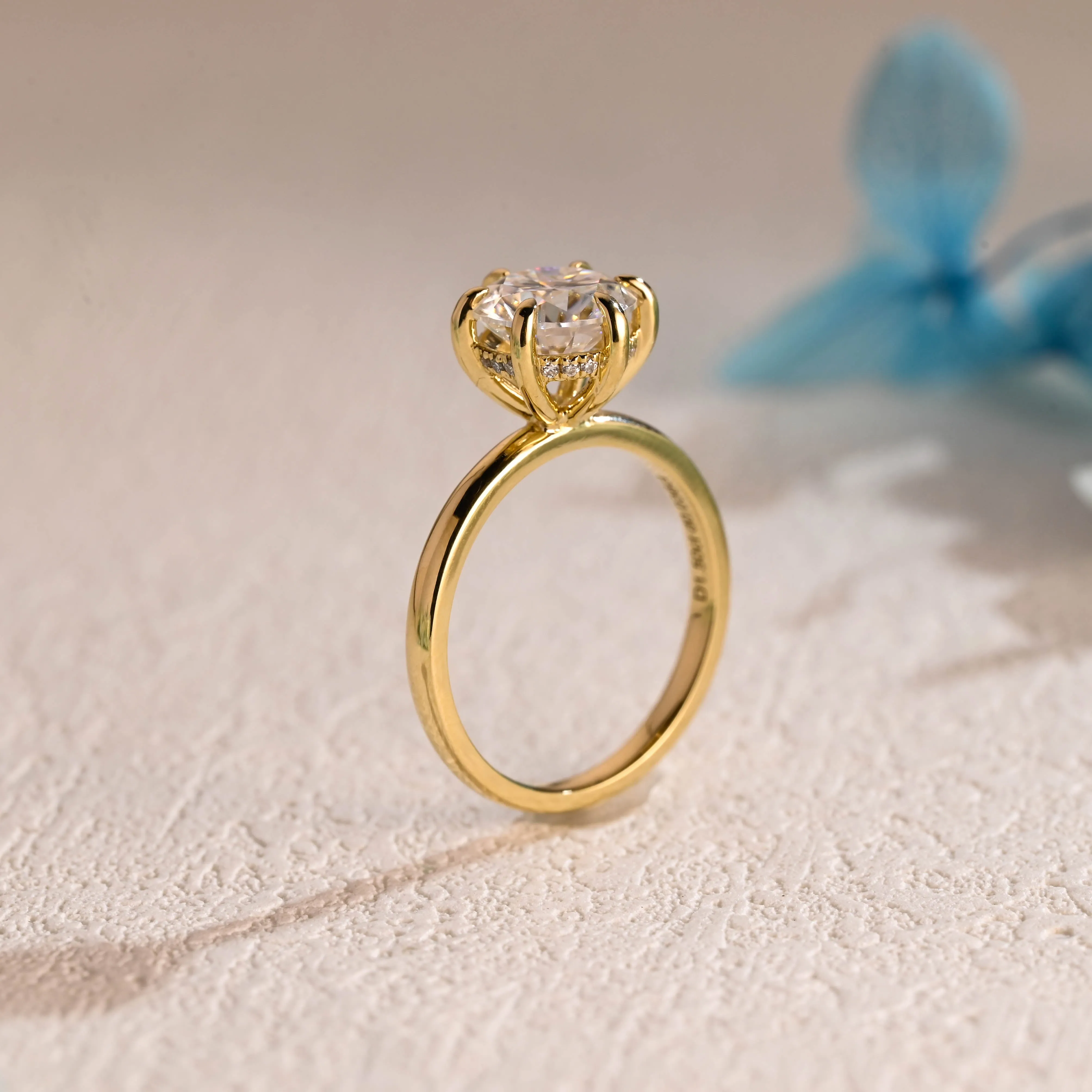 Solid Gold Round Moissanite Engagement Ring Hidden Halo sold by Causyou