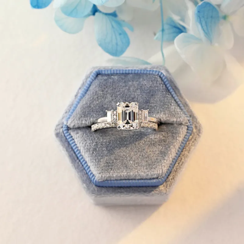 Solid Gold Emerald Cut Moissanite Wedding Ring Set sold by Causyou
