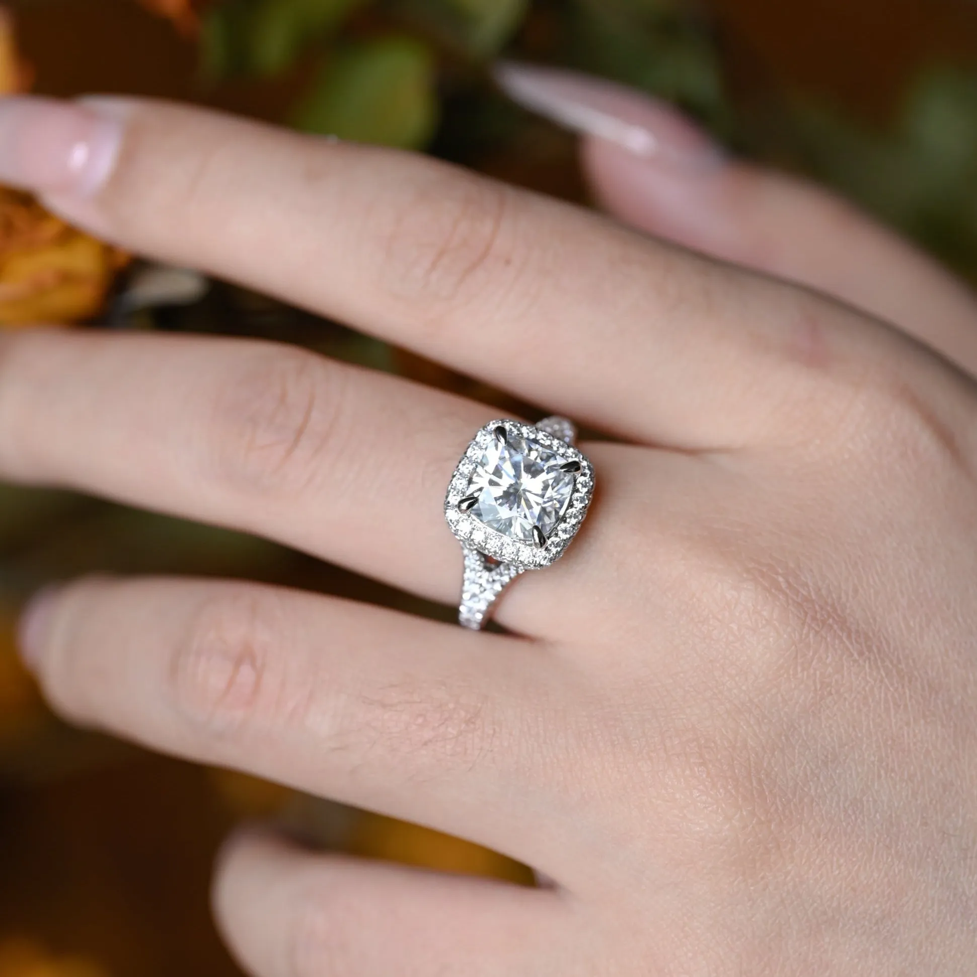 Solid Gold Cushion Cut Moissanite Engagement Ring, Vintage Promise Ring, Proposal Ring, Gift for Woman, Wife sold by Causyou product image thumbnail 4