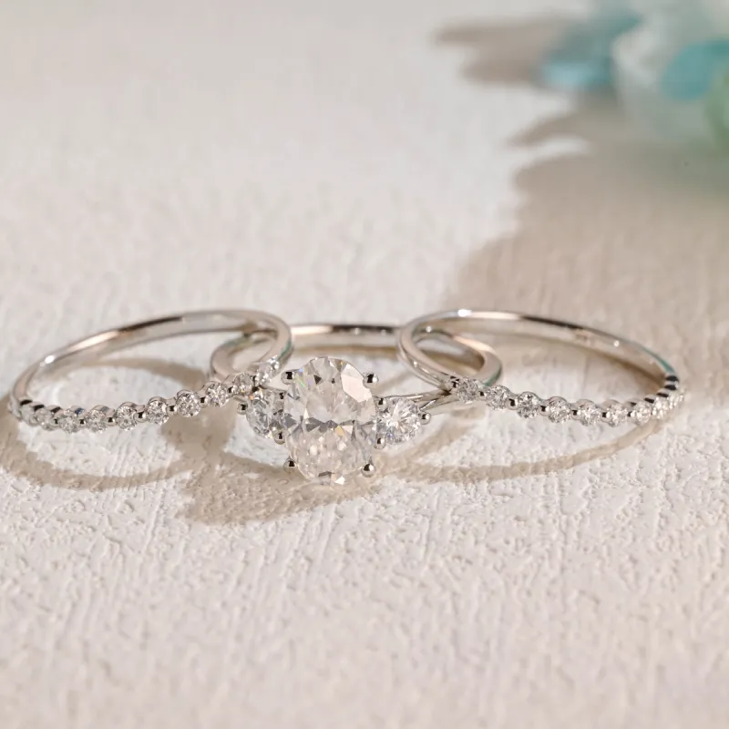 Solid Gold Oval Cut Moissanite Engagement Ring and Wedding Ring Set sold by Causyou