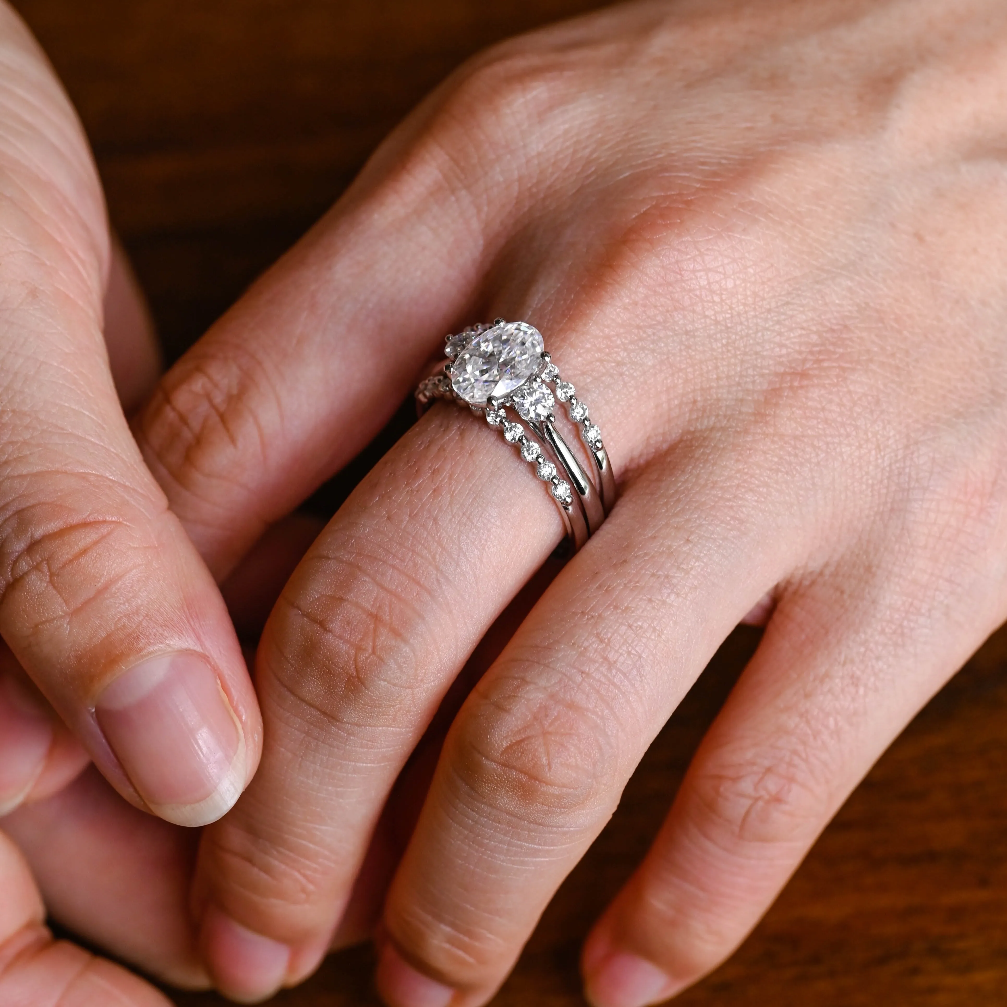 Solid Gold Oval Cut Moissanite Engagement Ring and Wedding Ring Set sold by Causyou product image thumbnail 3