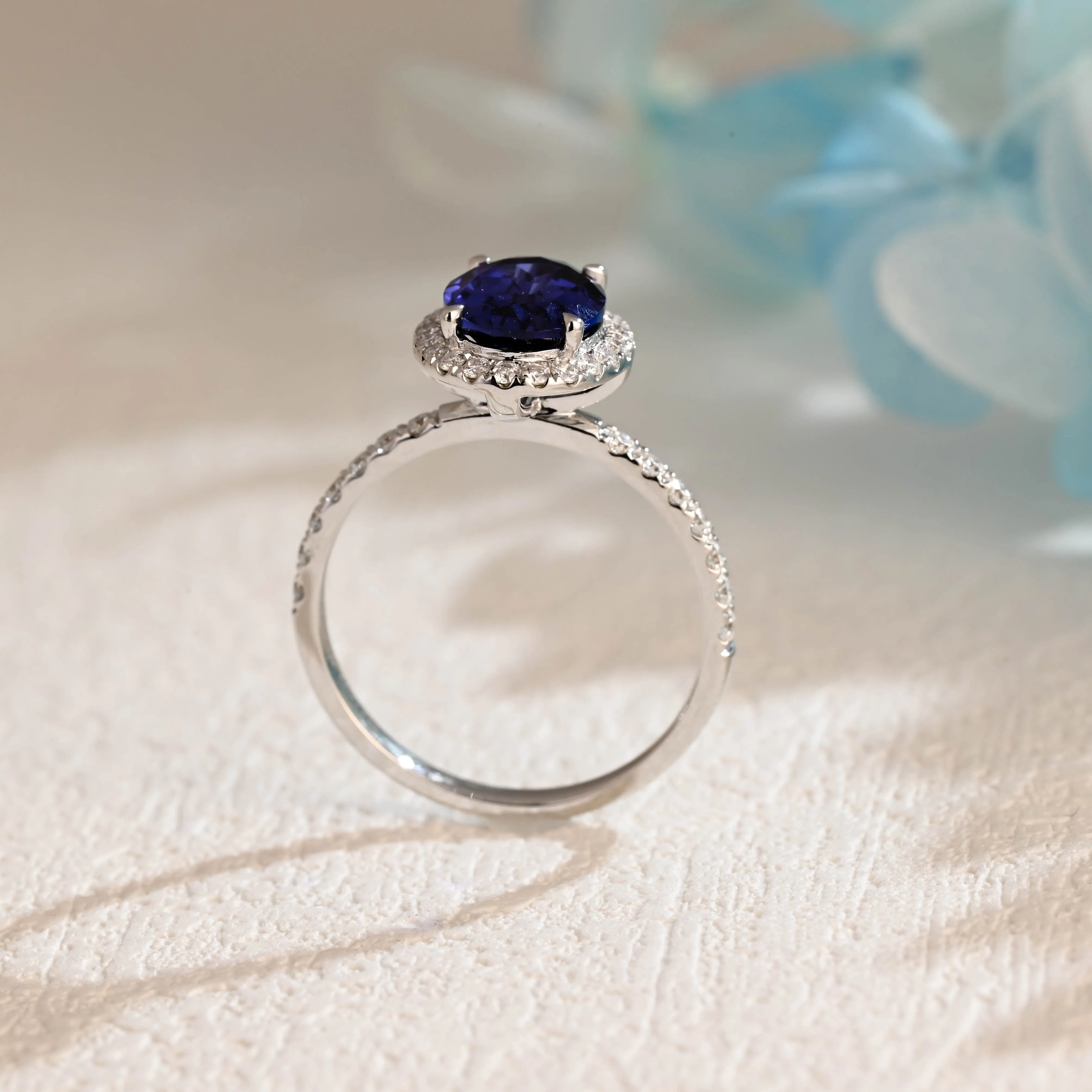 Solid Gold Halo Oval Cut Lab Grown Sapphire Engagement Ring sold by Causyou product image thumbnail 5
