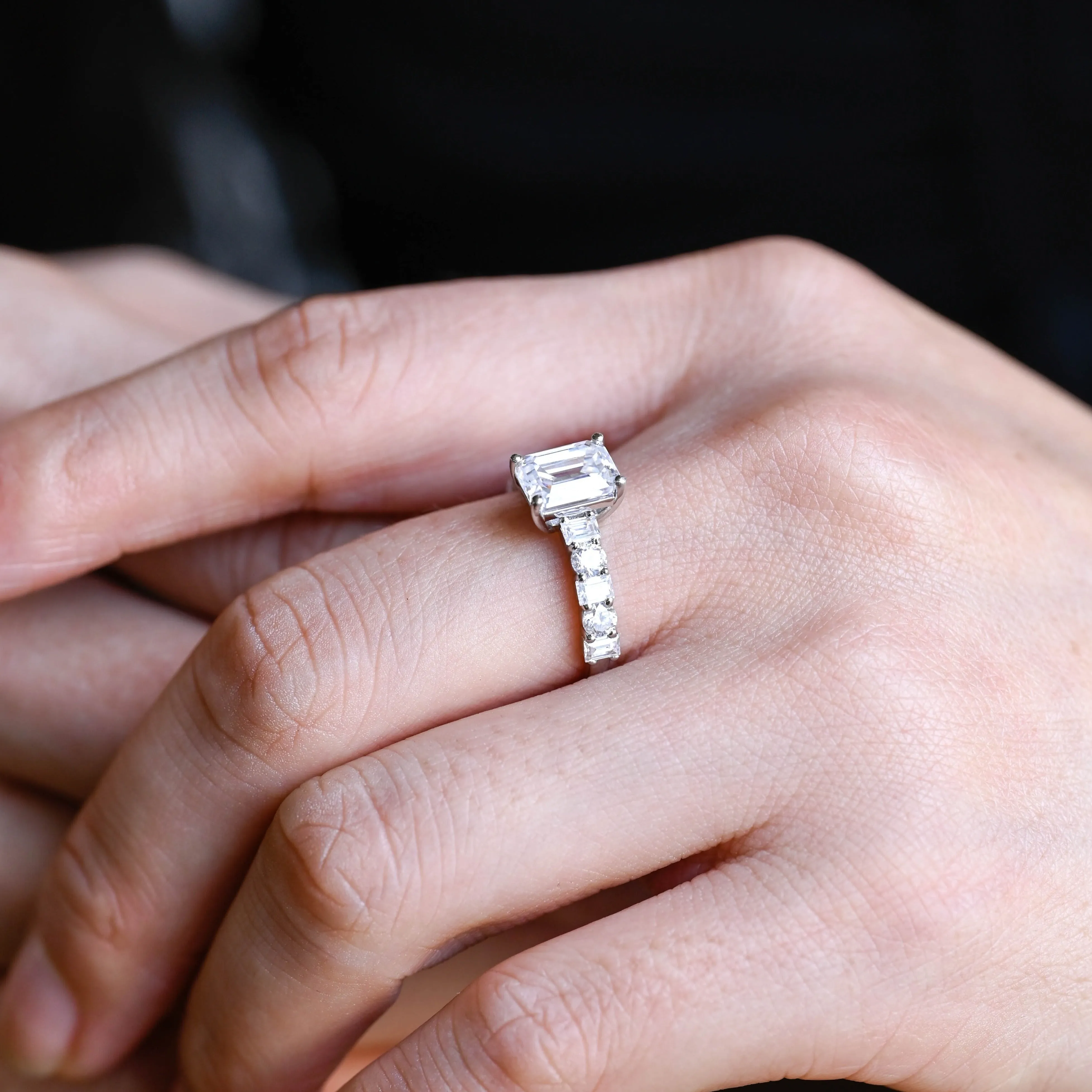 Solid Gold Solitaire Emerald Cut Moissanite Engagement Ring sold by Causyou product image thumbnail 3