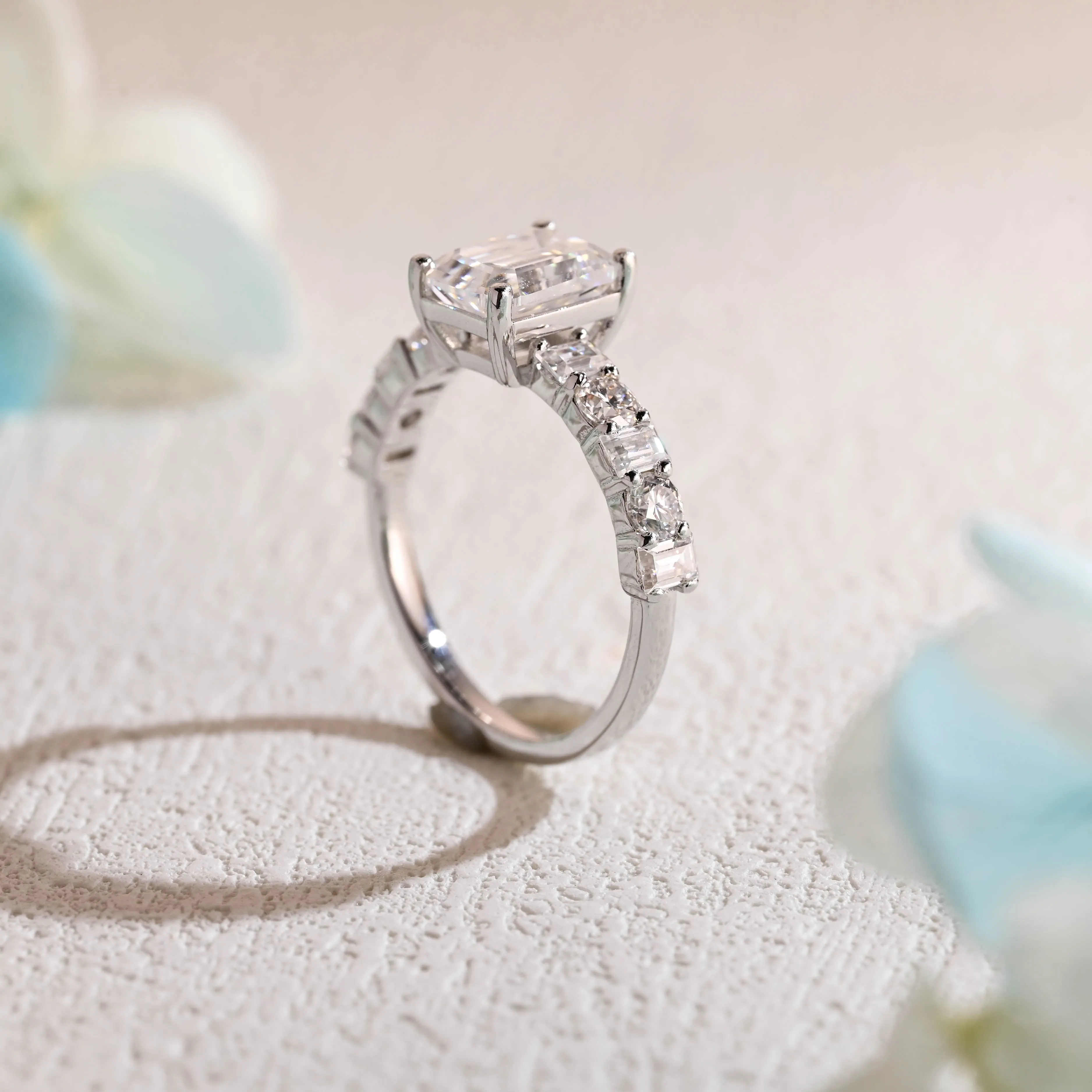 Solid Gold Solitaire Emerald Cut Moissanite Engagement Ring sold by Causyou product image thumbnail 5