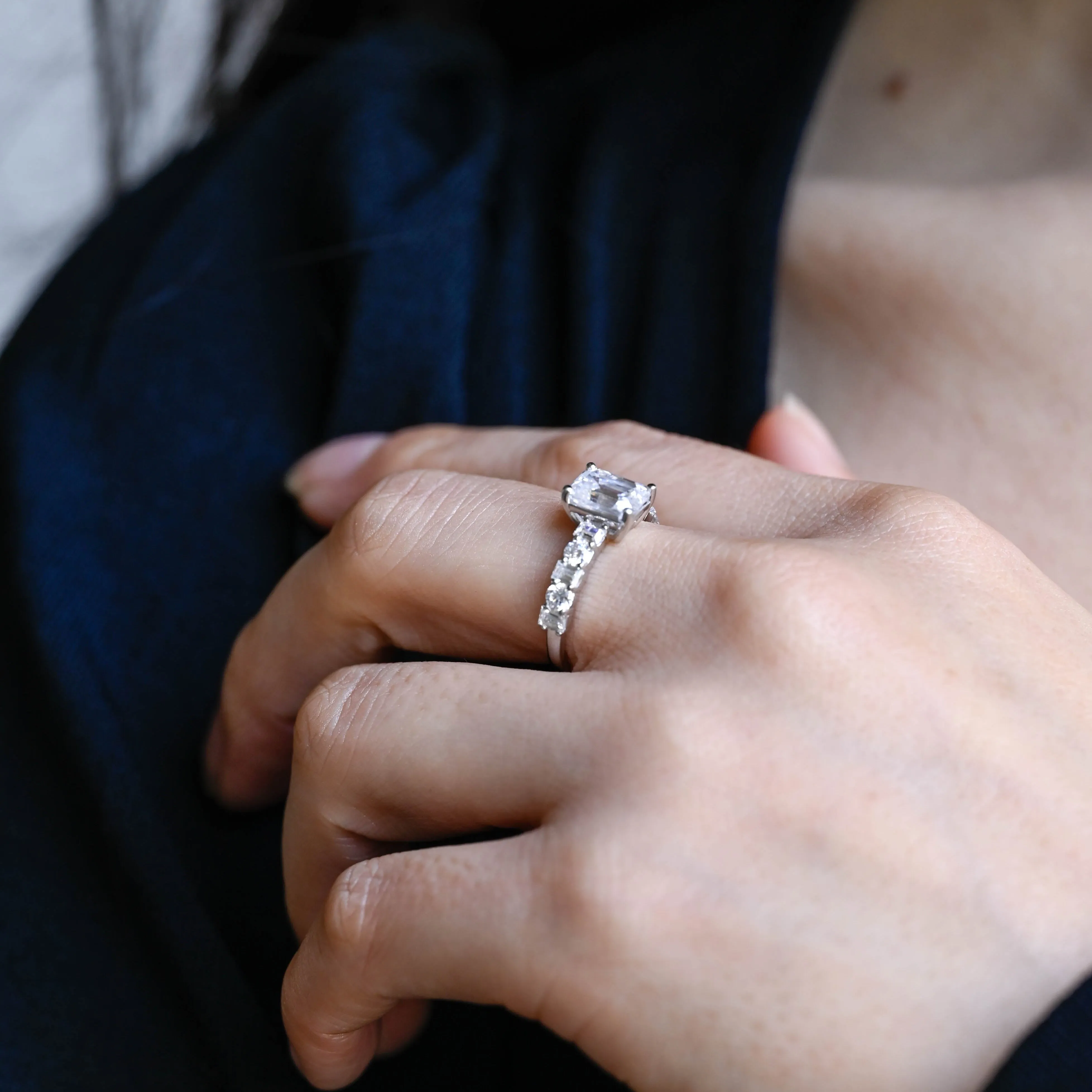 Solid Gold Solitaire Emerald Cut Moissanite Engagement Ring sold by Causyou product image thumbnail 4