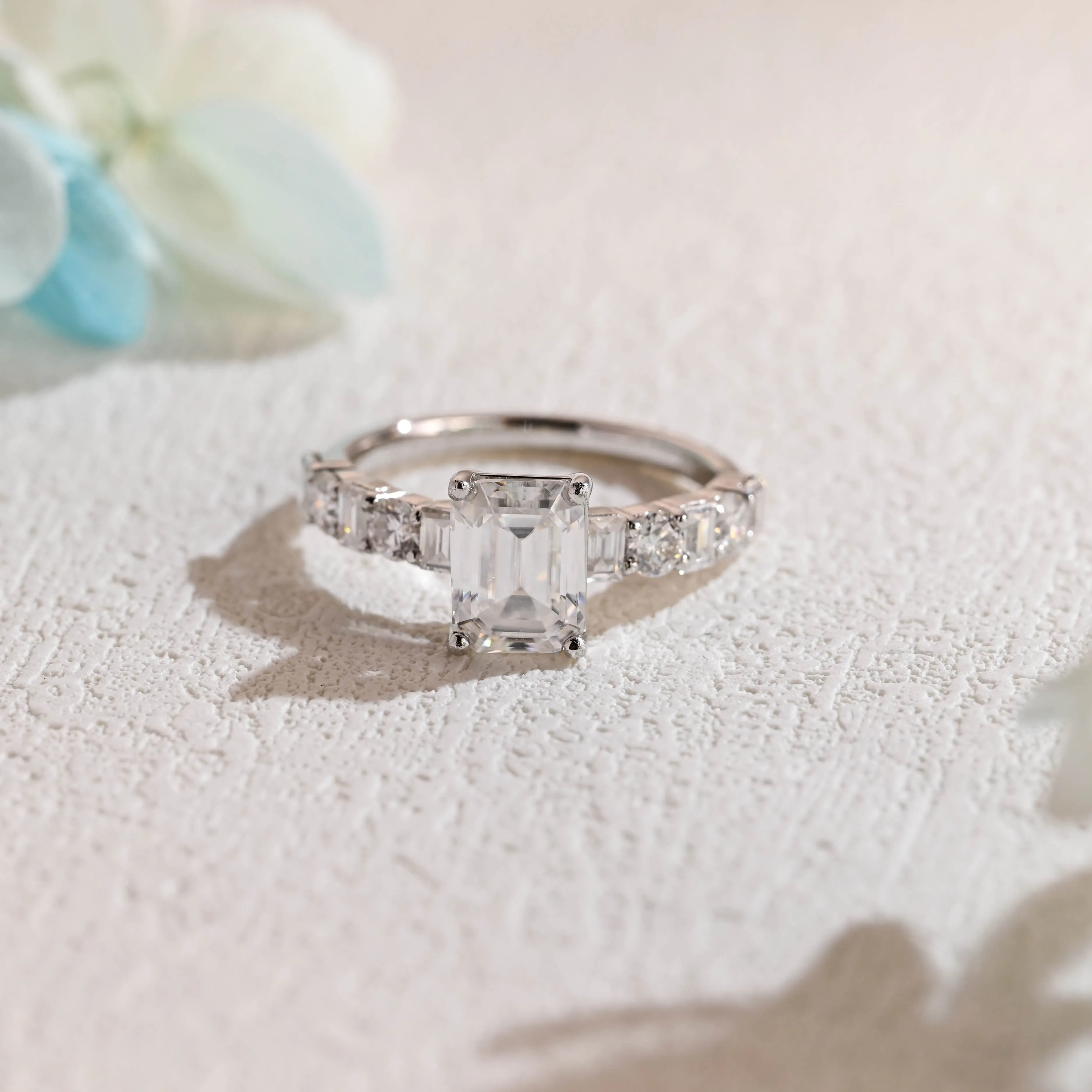 Solid Gold Solitaire Emerald Cut Moissanite Engagement Ring sold by Causyou