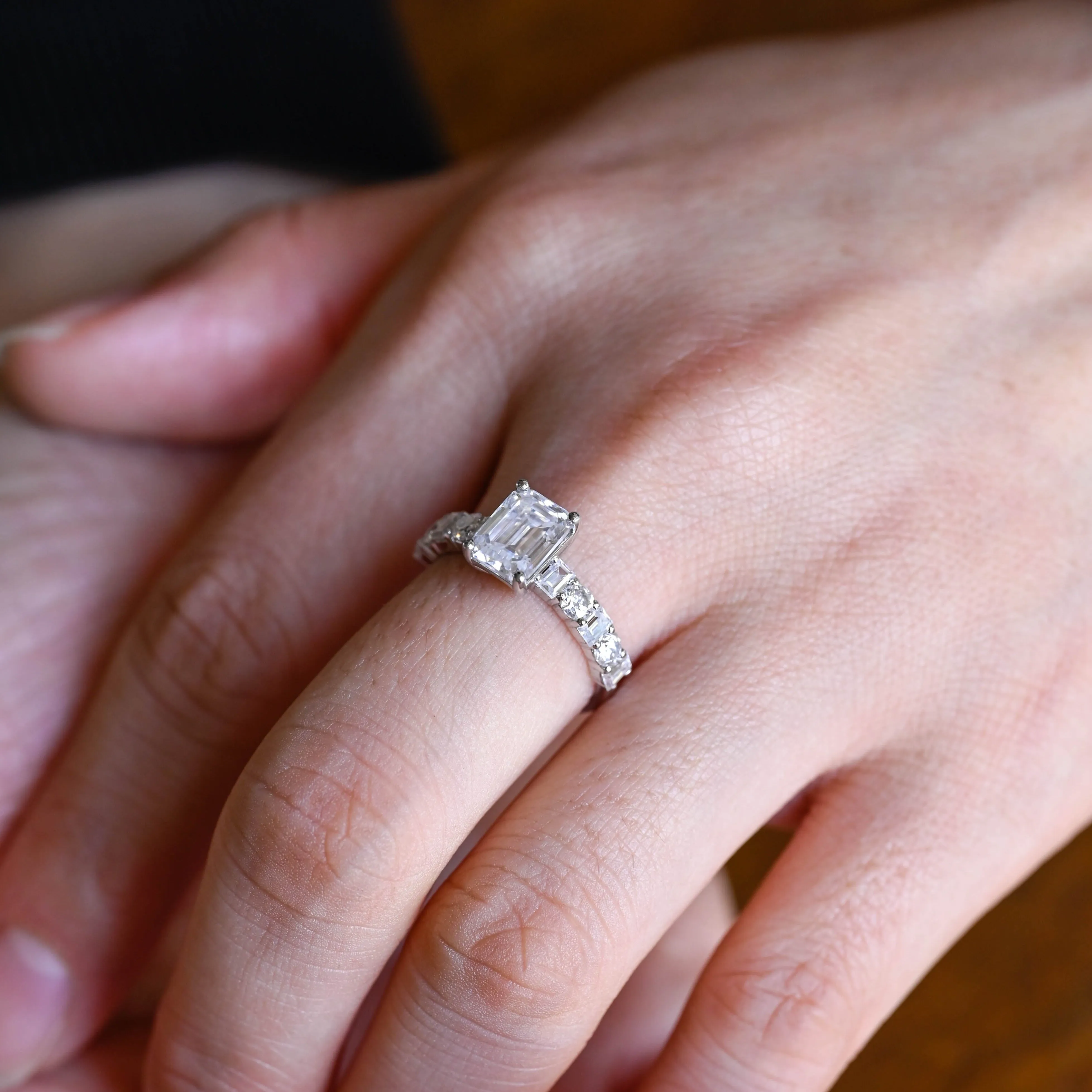 Solid Gold Solitaire Emerald Cut Moissanite Engagement Ring sold by Causyou product image thumbnail 2