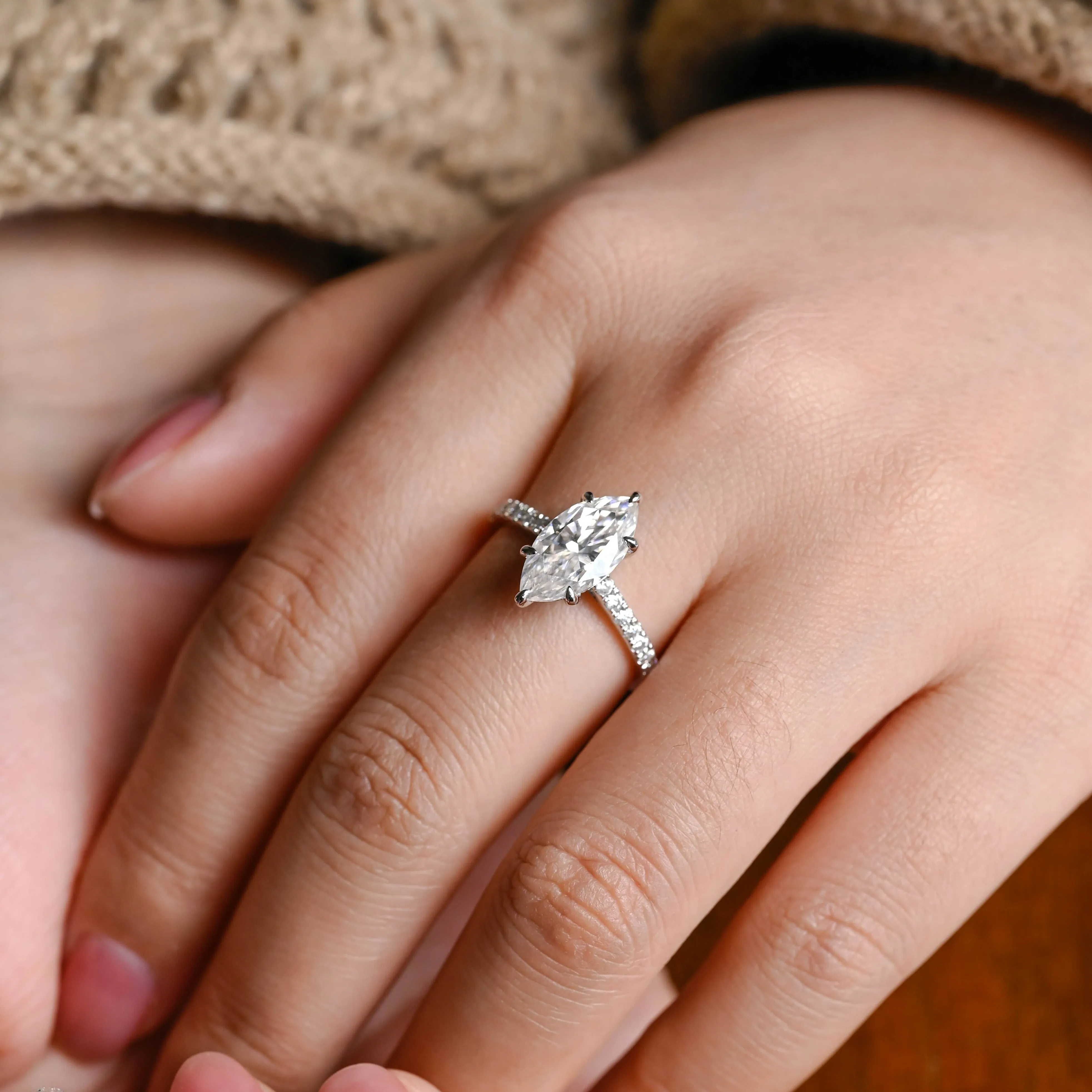 Solid Gold Marquise Cut Moissanite Engagement Ring, Promise Ring, Proposal Ring, Gift for Women Wife sold by Causyou product image thumbnail 2