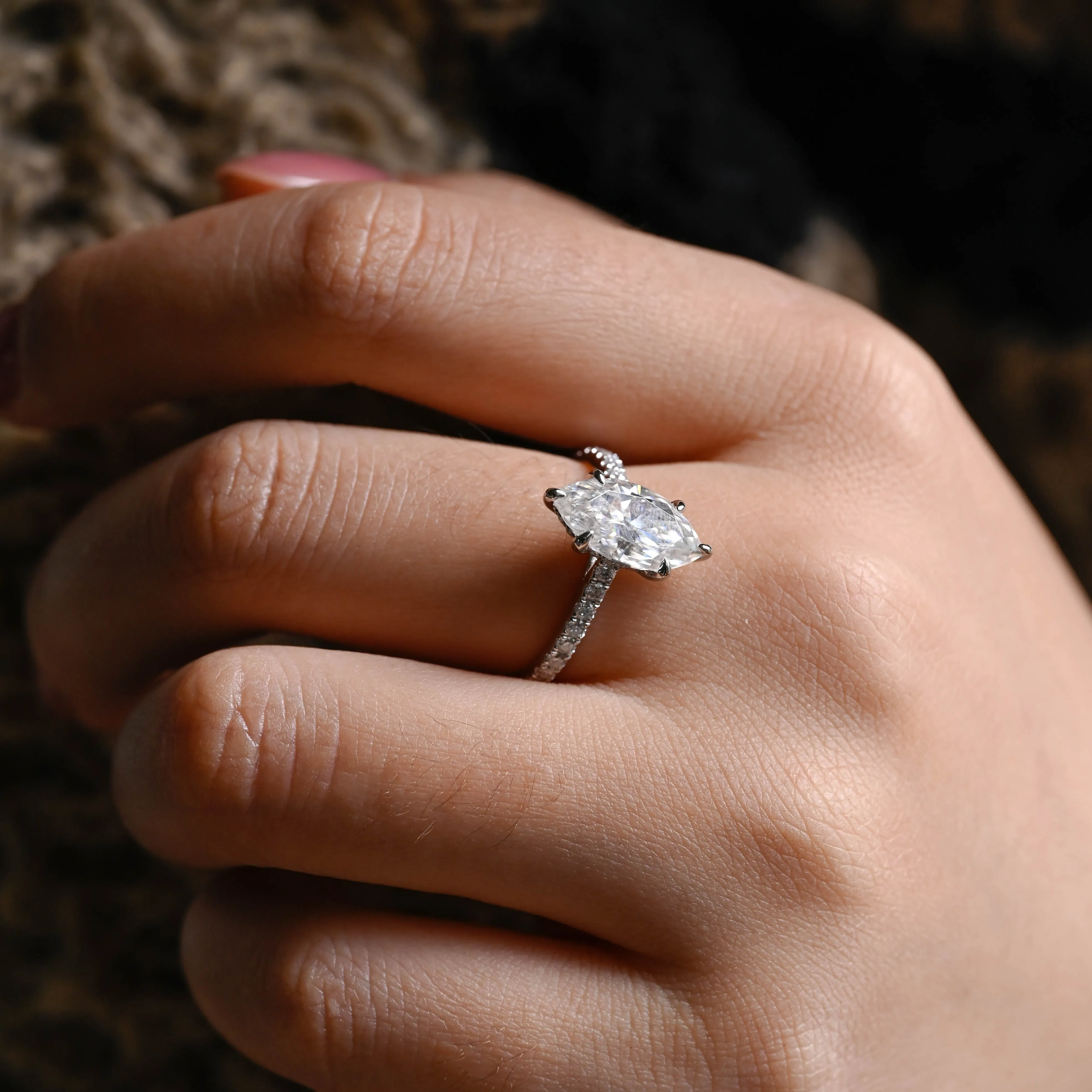 Solid Gold Marquise Cut Moissanite Engagement Ring, Promise Ring, Proposal Ring, Gift for Women Wife sold by Causyou product image thumbnail 3