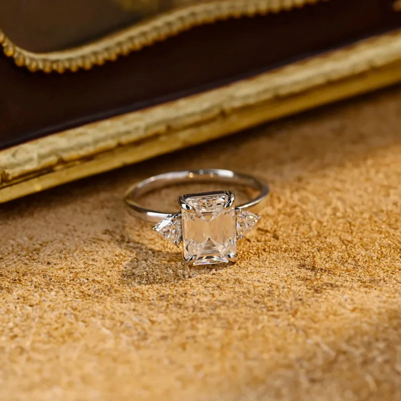 CausYou Solid Gold D/VS1 Emerald Cut Lab Grown Diamond Engagement Ring, Three Stone Wedding Ring For Her sold by Causyou