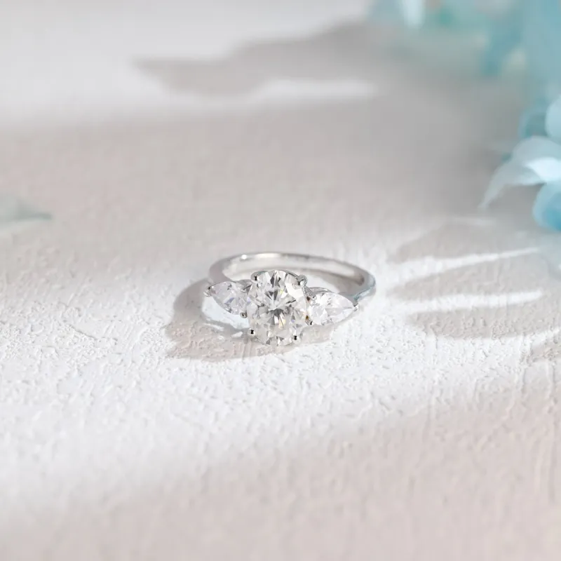 Solid Gold Three Stone Oval Cut Moissanite Engagement Ring sold by Causyou