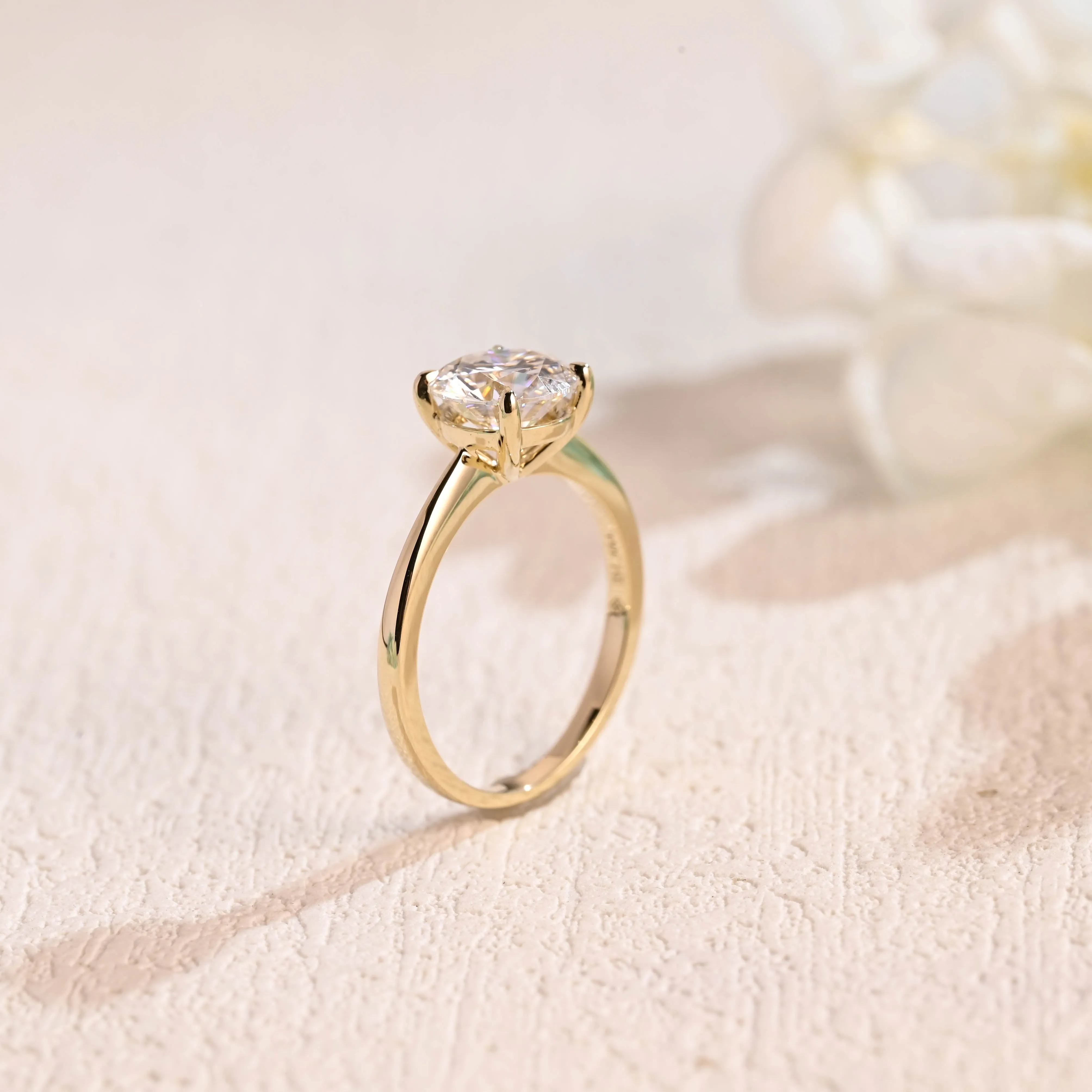 Solid Gold Knife Edge Solitaire Round Moissanite Engagement Ring sold by Causyou