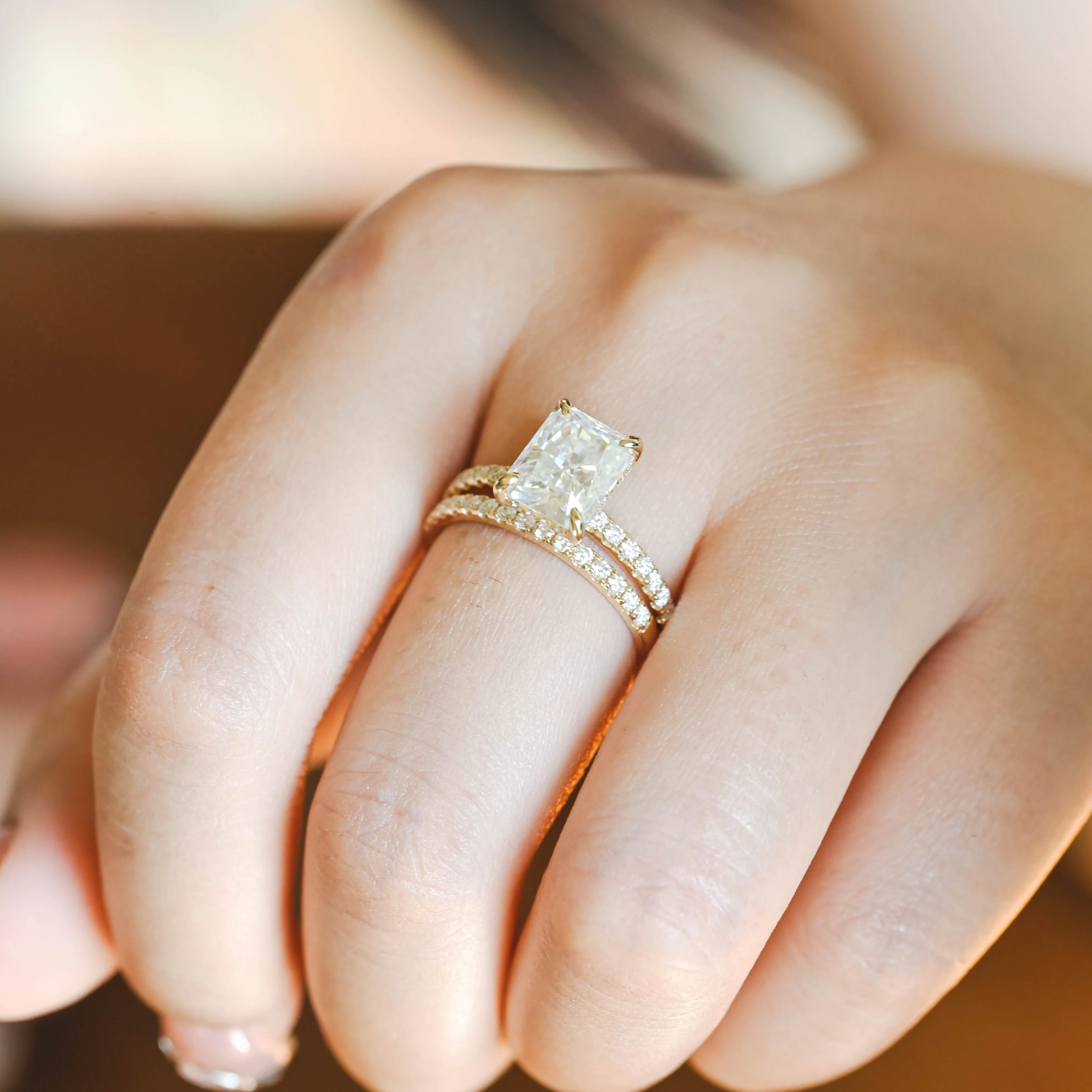 CausYou Solid Gold Radiant Cut Moissanite Engagement Ring Set Wedding Ring Set, Bridal Set for Woman Wife sold by Causyou product image thumbnail 2