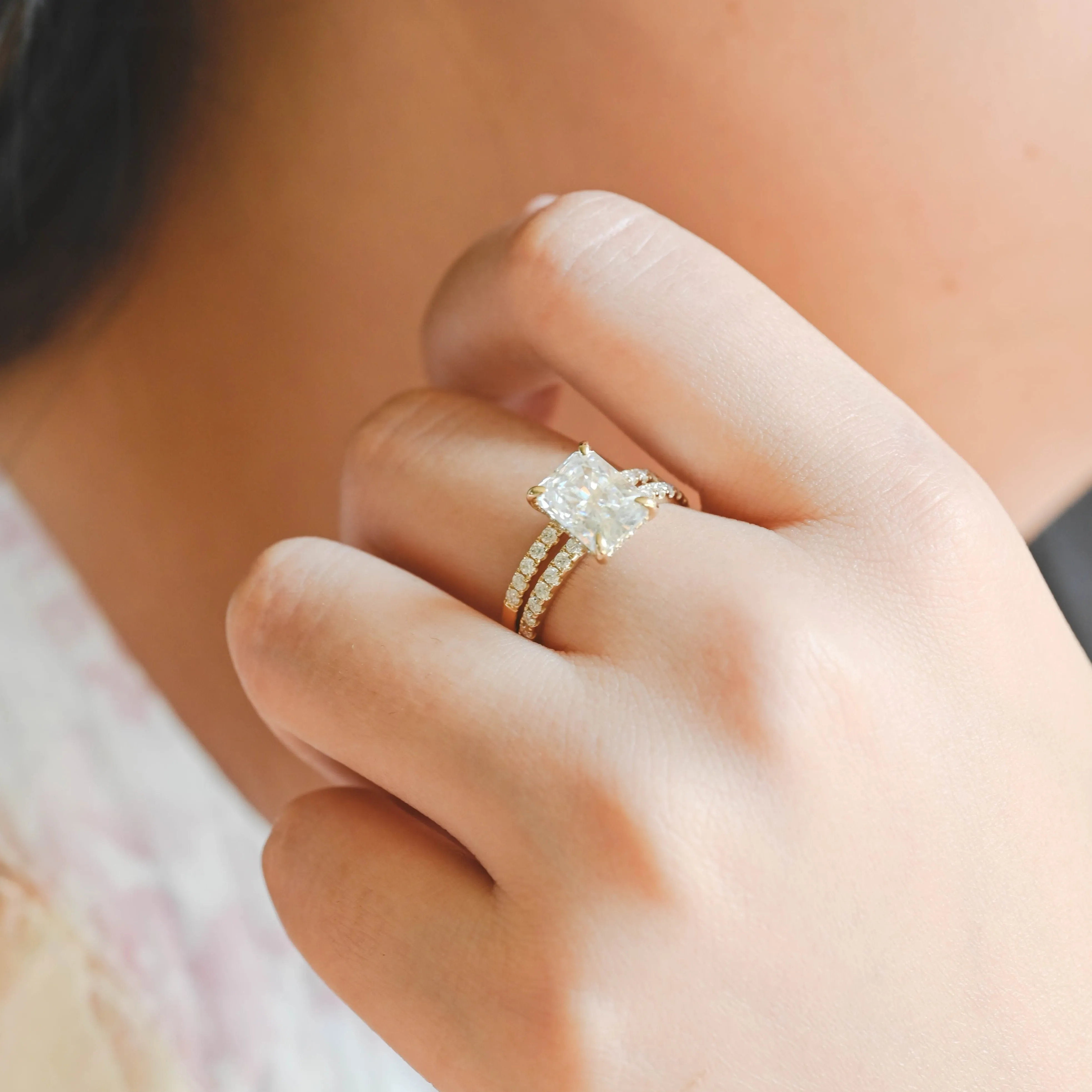 CausYou Solid Gold Radiant Cut Moissanite Engagement Ring Set Wedding Ring Set, Bridal Set for Woman Wife sold by Causyou product image thumbnail 3