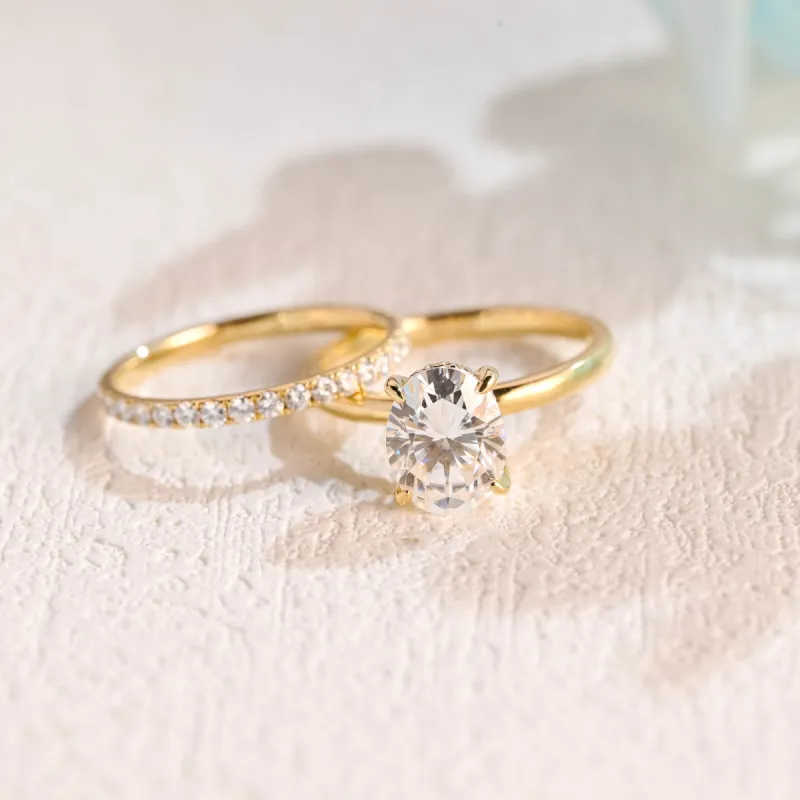 Solid Gold Oval Cut Moissanite Engagement Ring and Wedding Ring Set sold by Causyou