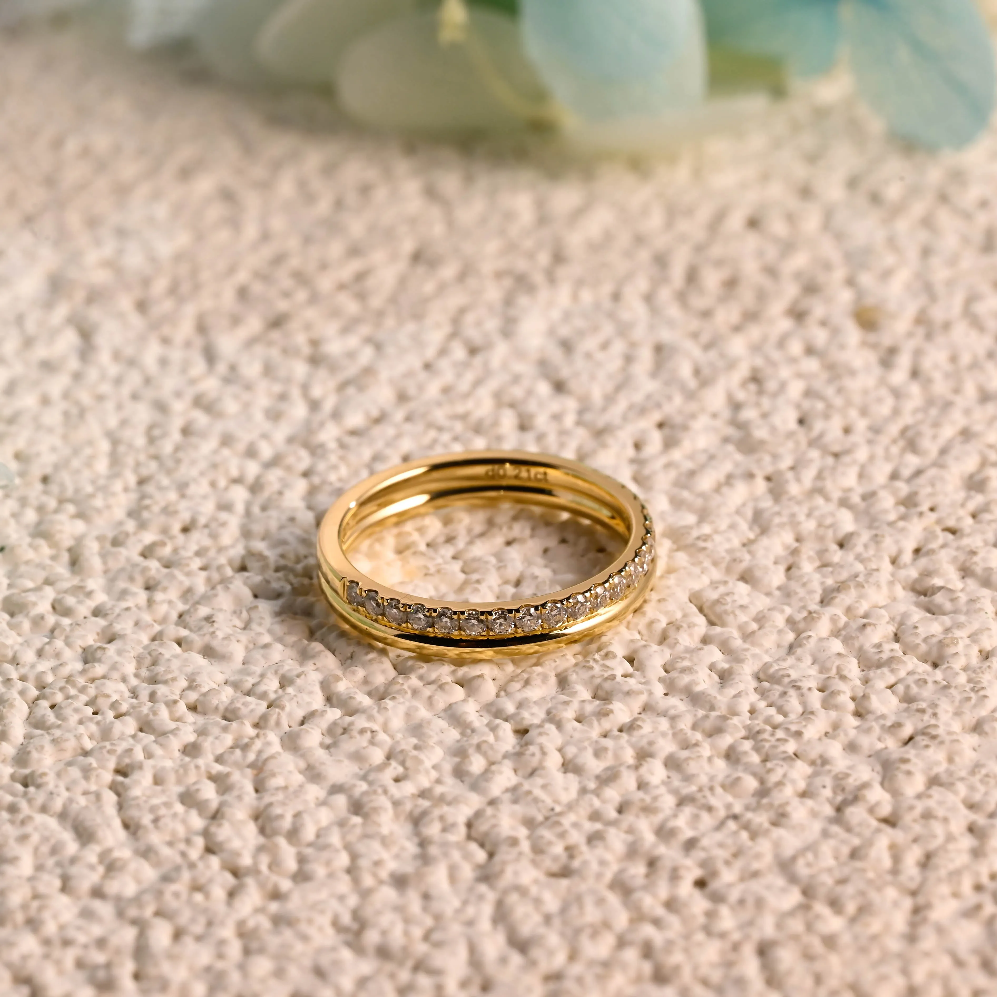 Solid Gold Round Cut Moissanite Wedding Band, Half Eternity Wedding Ring, Gift for Women Wife sold by Causyou