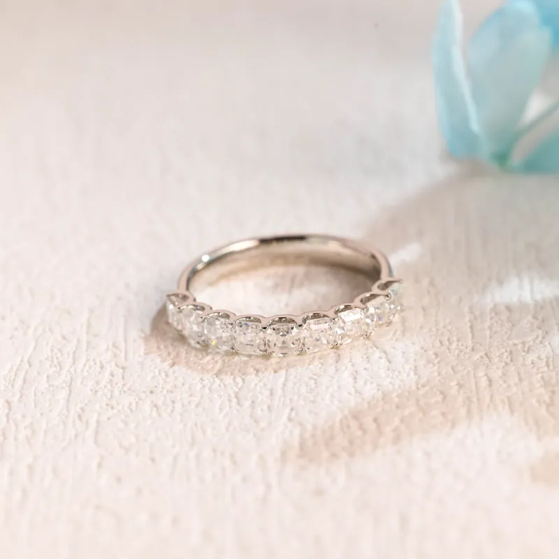 Solid Gold Half Eternity 3.2mm Asscher Cut Moissanite Wedding Band sold by Causyou