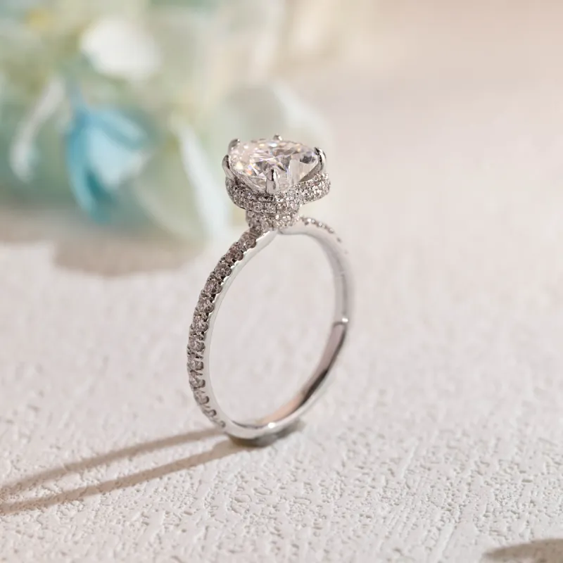 Solid Gold Heart Cut Moissanite Engagement Ring, Paved Promise Ring, Proposal Ring, Gift for Woman, Wife sold by Causyou