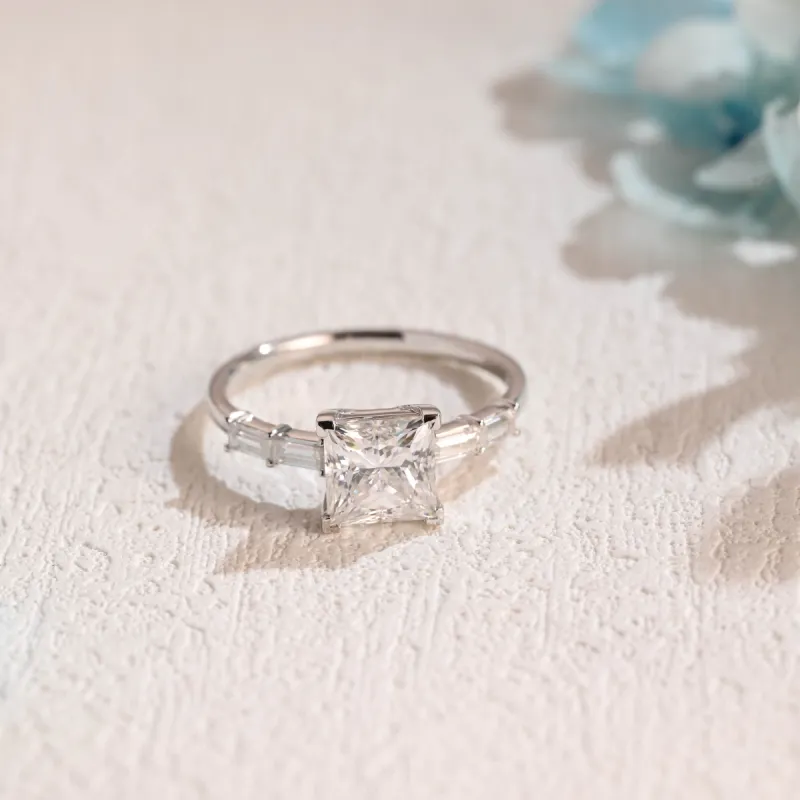 Solid Gold Princess Moissanite Engagement Ring sold by Causyou