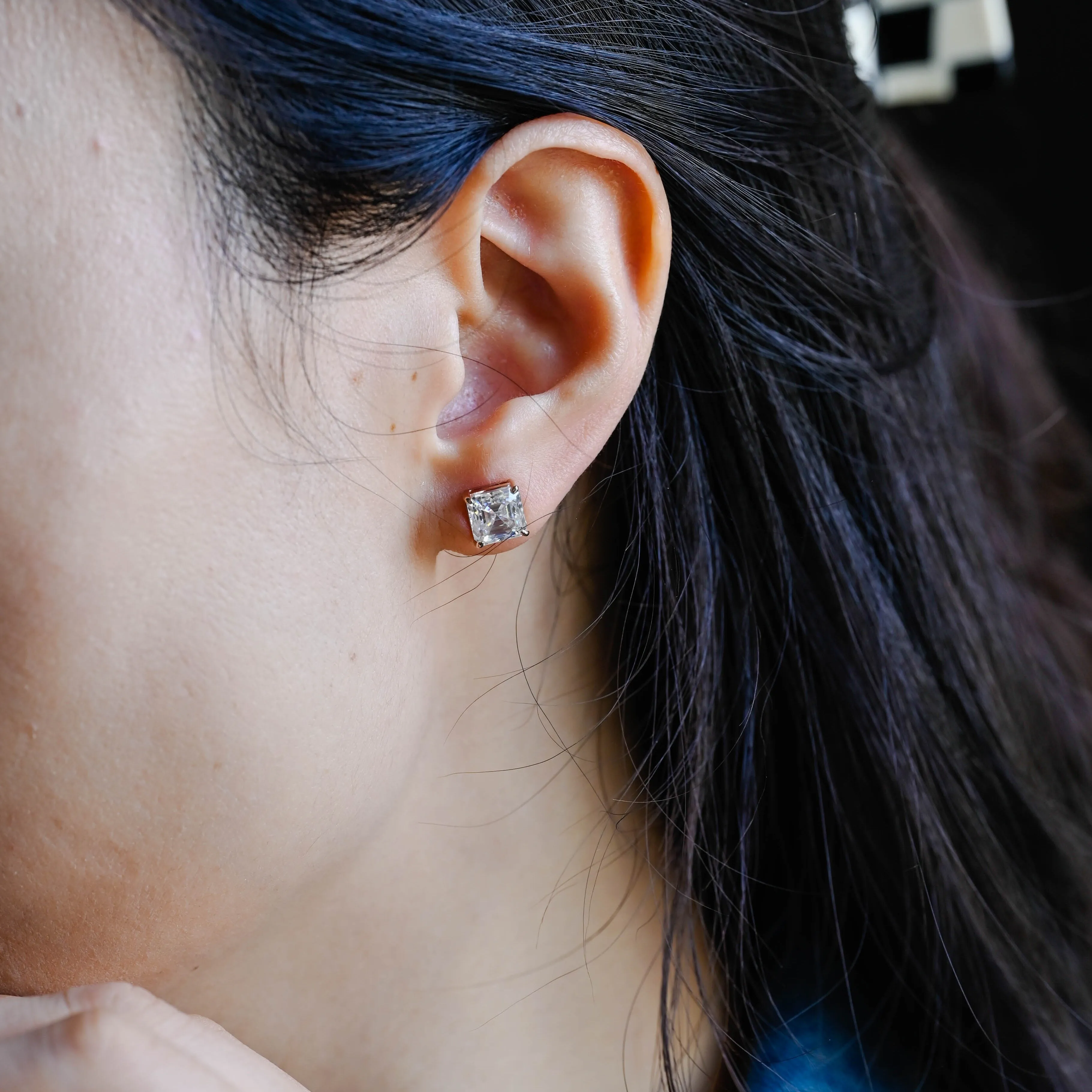 CausYou Solid Gold Asscher Cut Moissanite Earrings Studs, Solitaire Studs Wedding Accessories for Women sold by Causyou product image thumbnail 4