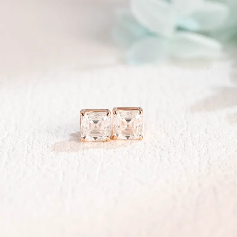CausYou Solid Gold Asscher Cut Moissanite Earrings Studs, Solitaire Studs Wedding Accessories for Women sold by Causyou