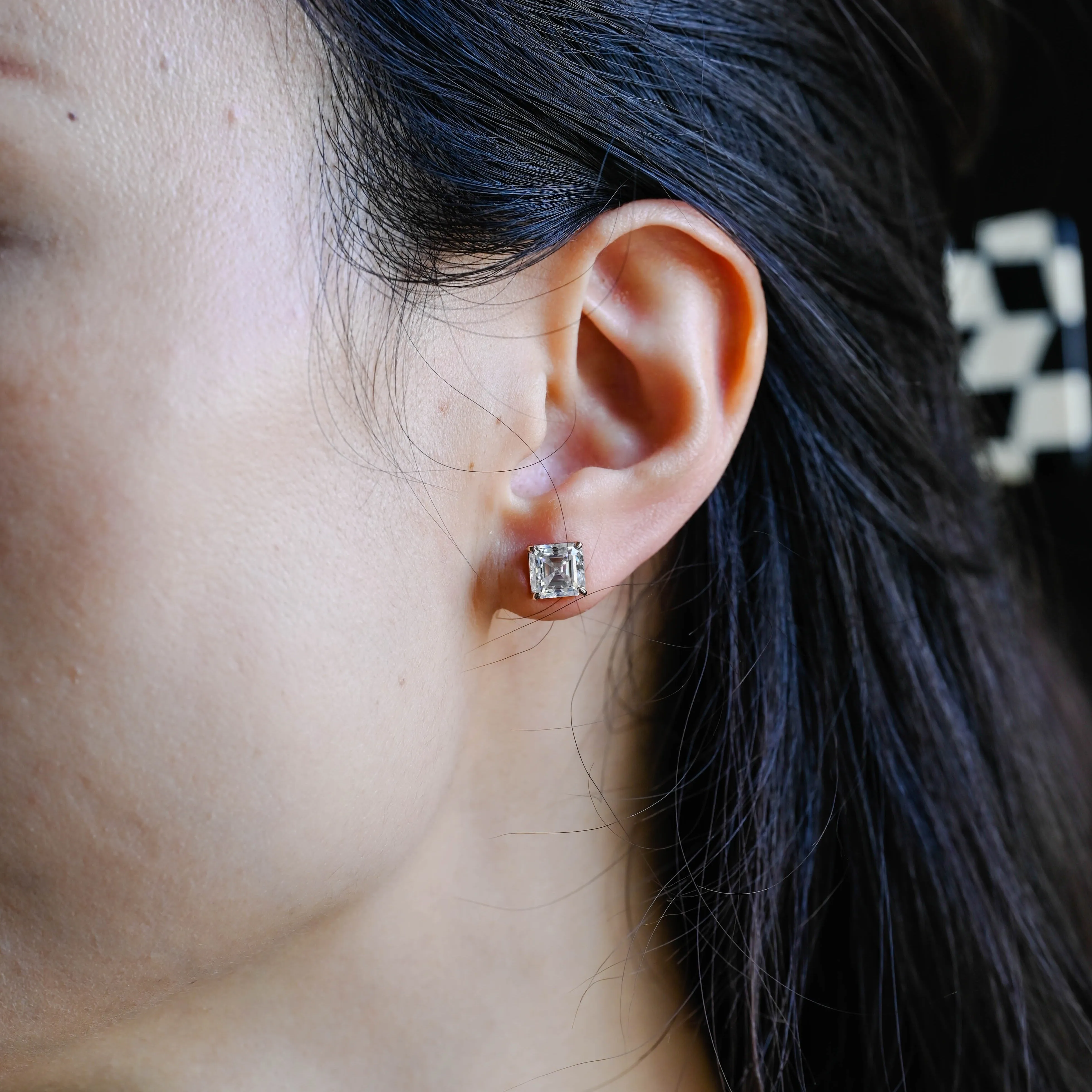 CausYou Solid Gold Asscher Cut Moissanite Earrings Studs, Solitaire Studs Wedding Accessories for Women sold by Causyou product image thumbnail 3