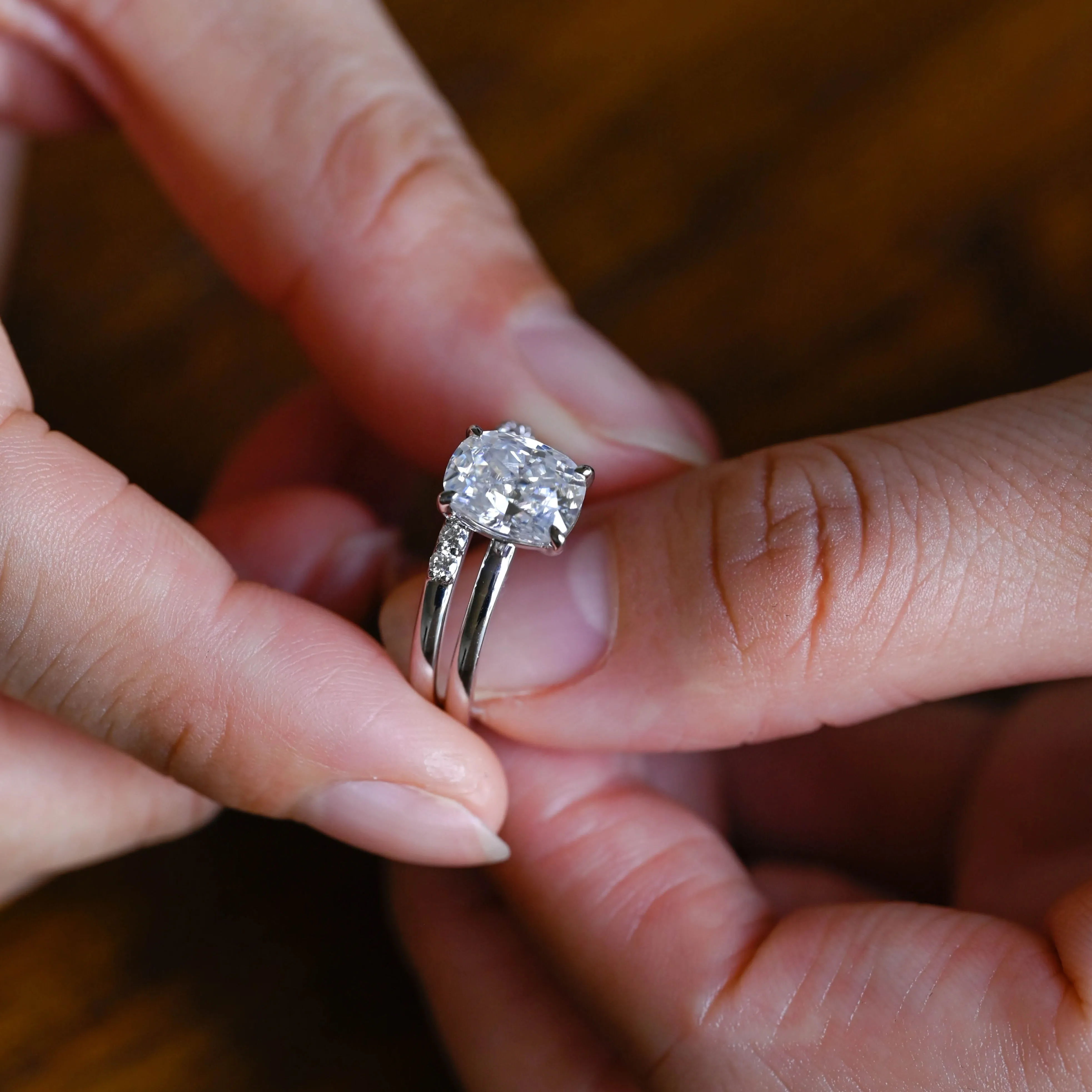 CausYou Solid Gold Elongated Cushion Cut Moissanite Engagement Ring and Wedding Ring Set, Bridal Set, Gift for Woman, Wife sold by Causyou product image thumbnail 4