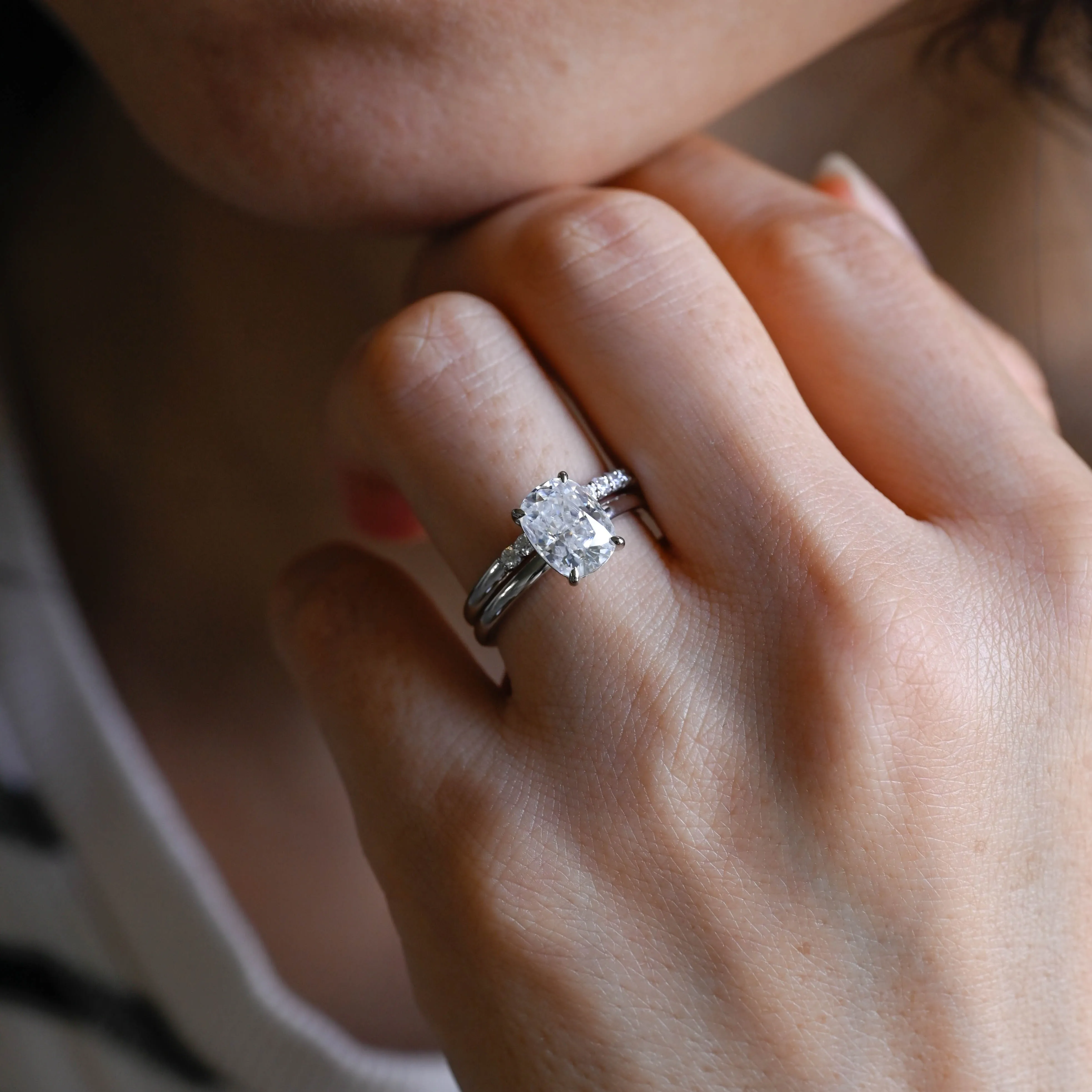 CausYou Solid Gold Elongated Cushion Cut Moissanite Engagement Ring and Wedding Ring Set, Bridal Set, Gift for Woman, Wife sold by Causyou product image thumbnail 2