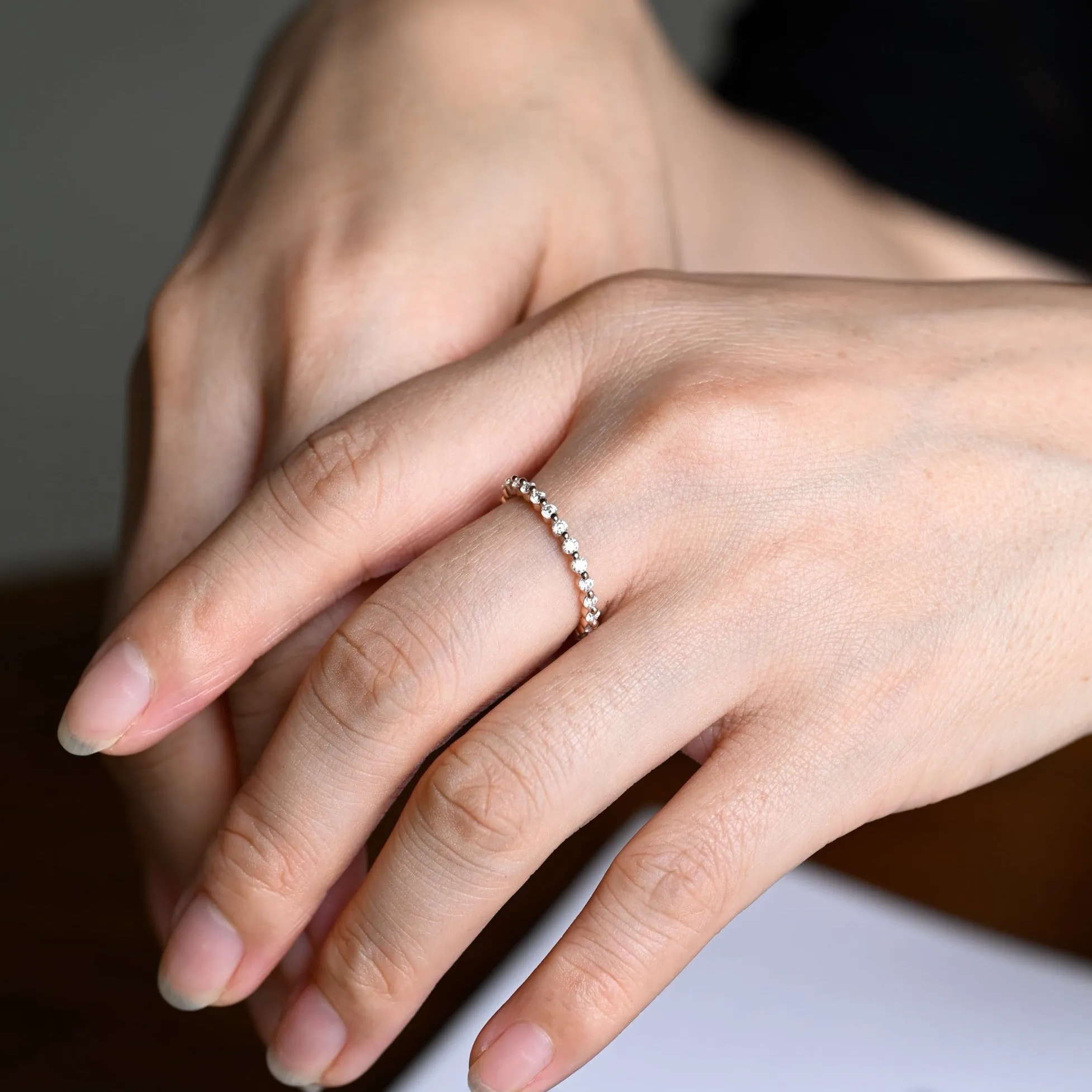 Solid Gold Full Eternity Round Cut Moissanite Wedding Band sold by Causyou product image thumbnail 5