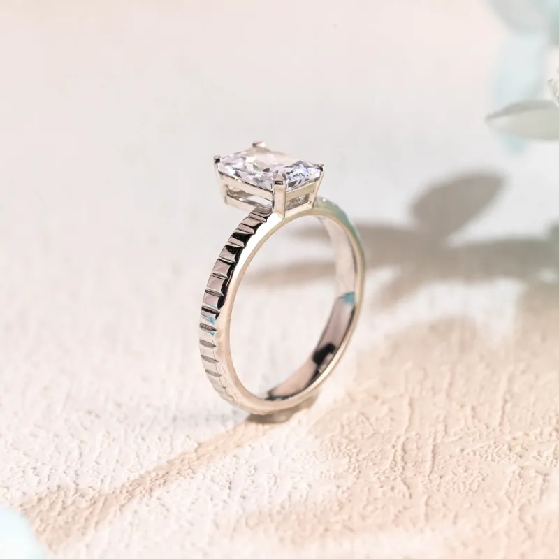 Solid Gold 2.5mm Width Radiant Cut Moissanite Engagement Ring, Solitaire Promise Ring, Proposal Ring, Gift for Women Wife sold by Causyou